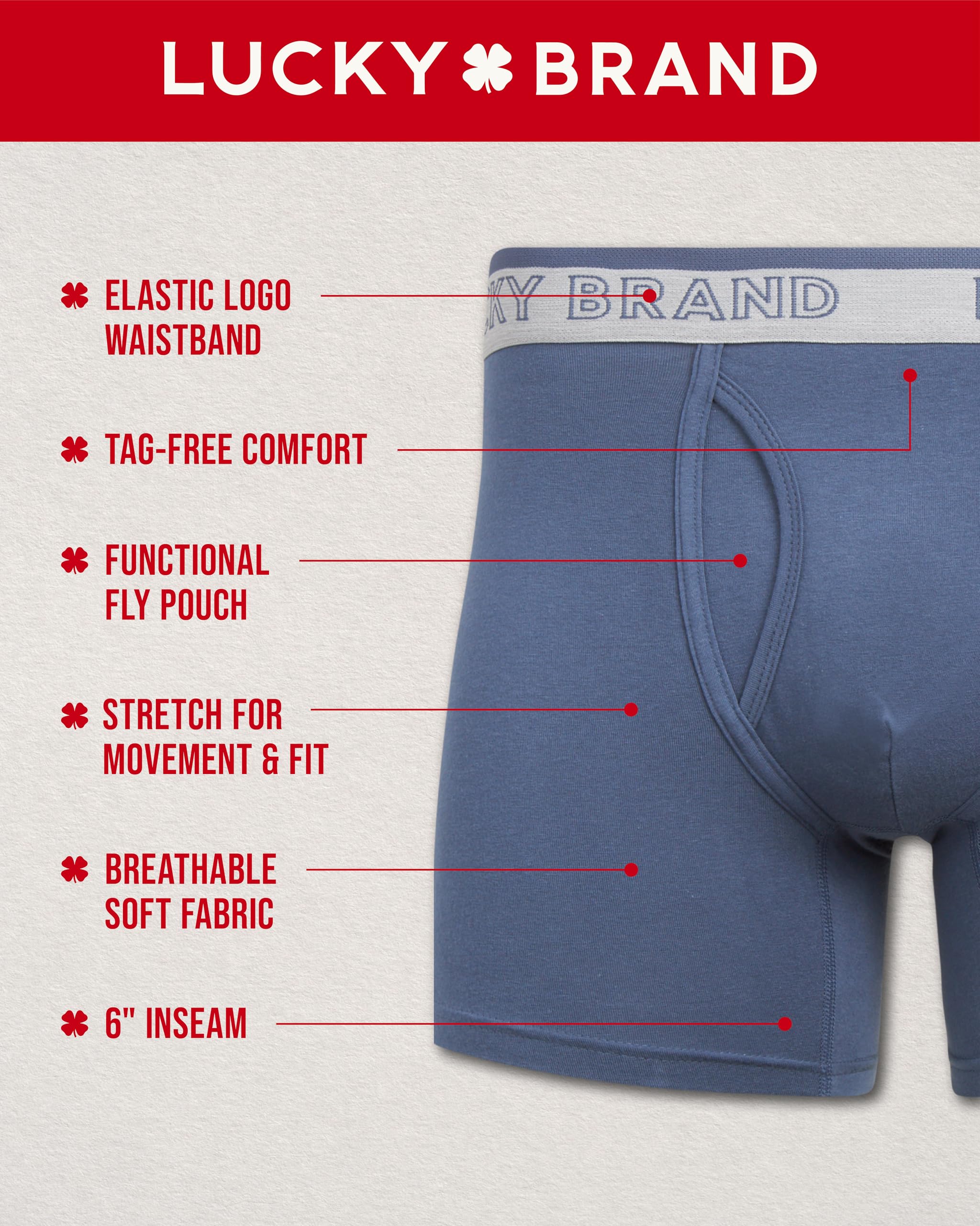 Lucky Brand Men's Boxer Briefs 3-Pack - Soft Stretch Breathable Underwear with Contour Pouch - Comfortable Everyday Boxers for Men (S-XXL) - Perfect for Work, Gym & Lounge Wear