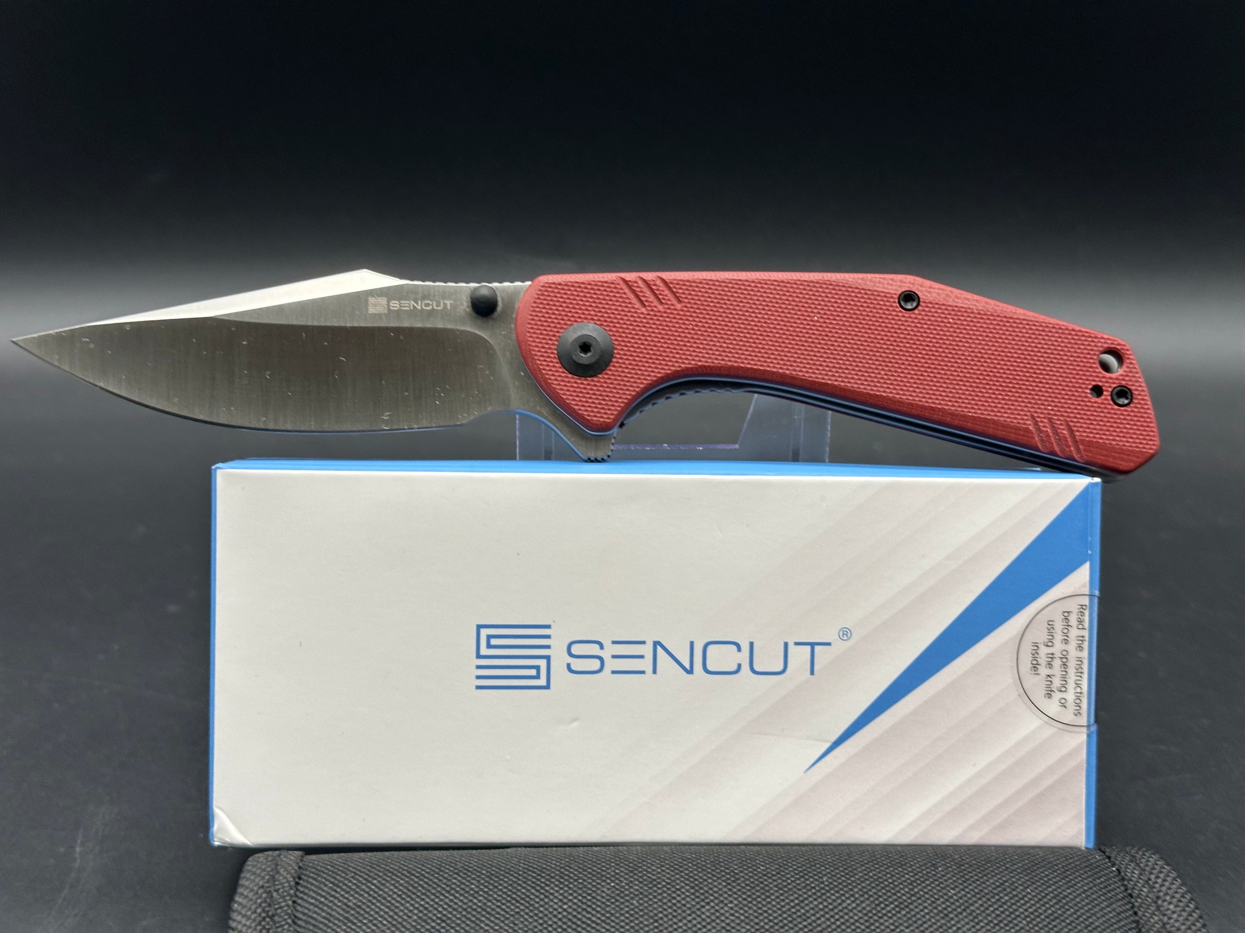 SENCUT ACTIUM Folding Knife - D2 Steel Blade, Burgundy G10 Handle, Plain Edge - EDC Pocket Knife for Camping, Hiking & Outdoor Adventures