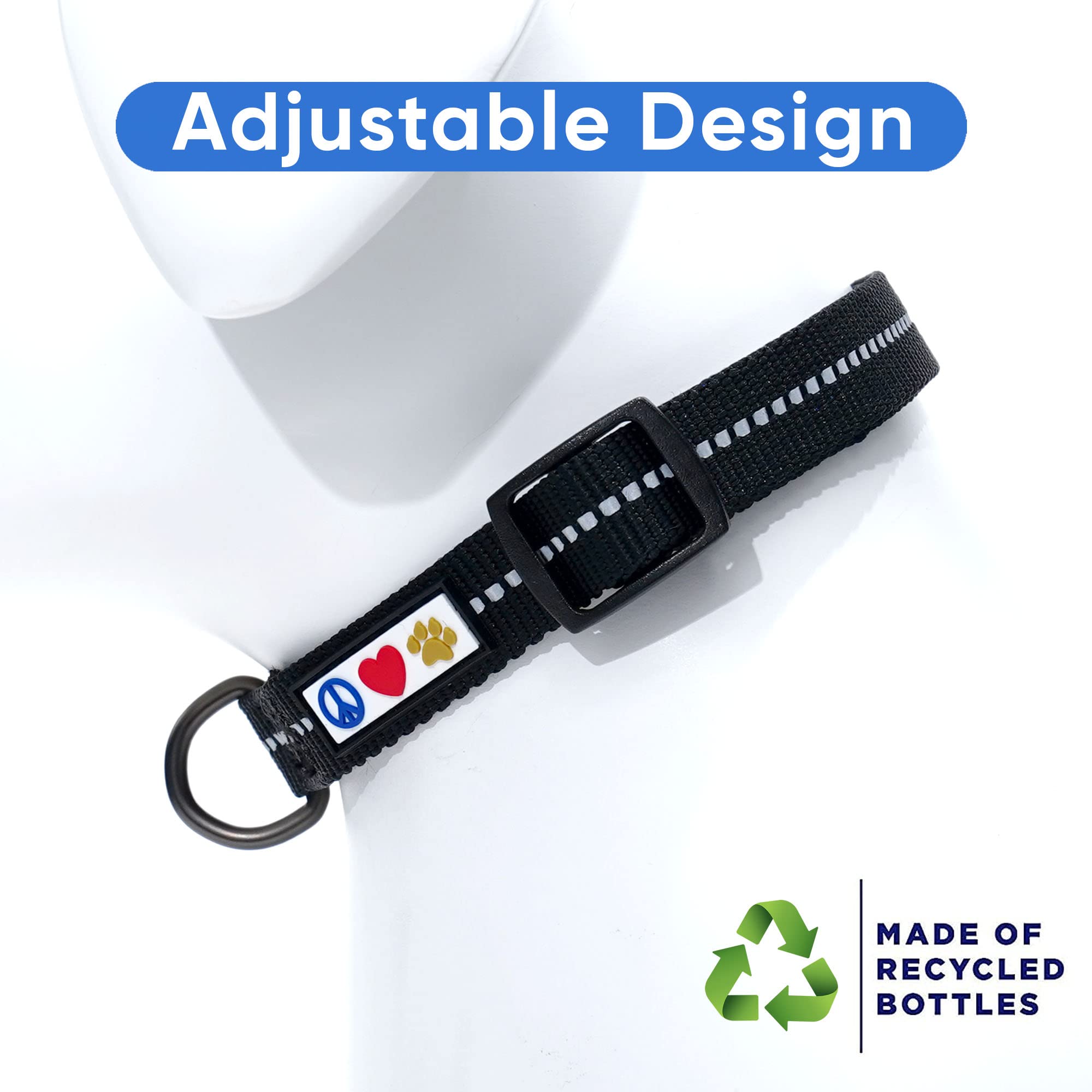 Eco-Friendly Recycled Dog Collar with Reflective Stitching - Made from Ocean Plastic Bottles - Small Black Pet Collar for Puppies & Small Dogs | Perfect for Night Walks & Outdoor Adventures
