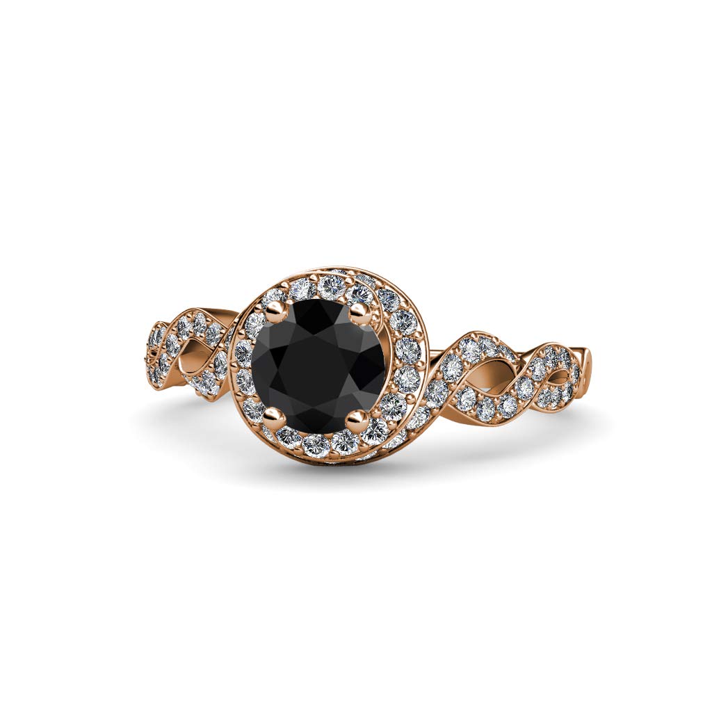 1.55ctw Black & Natural Diamond Twisted Halo Engagement Ring in 14K Gold - Perfect for Proposals, Anniversaries & Special Occasions