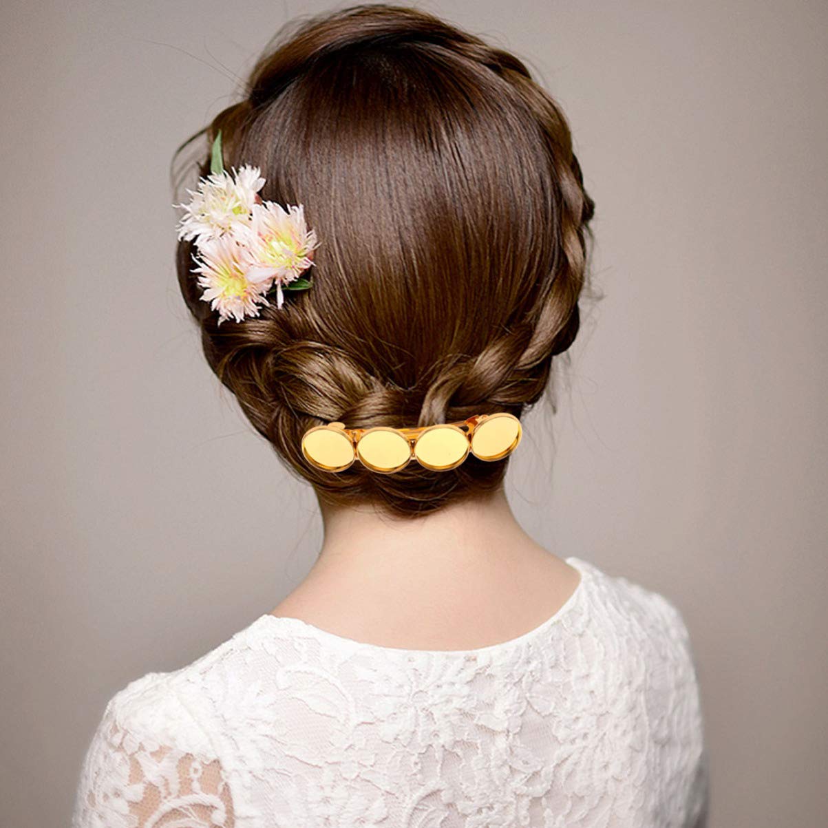 EXCLUZO 10pcs Elegant Hair Clips Set - Sparkly Round Metal Spring Hairpins, Ponytail Holders & Barrettes for Women (Golden) | Perfect for Weddings, Parties & Everyday Hairstyling