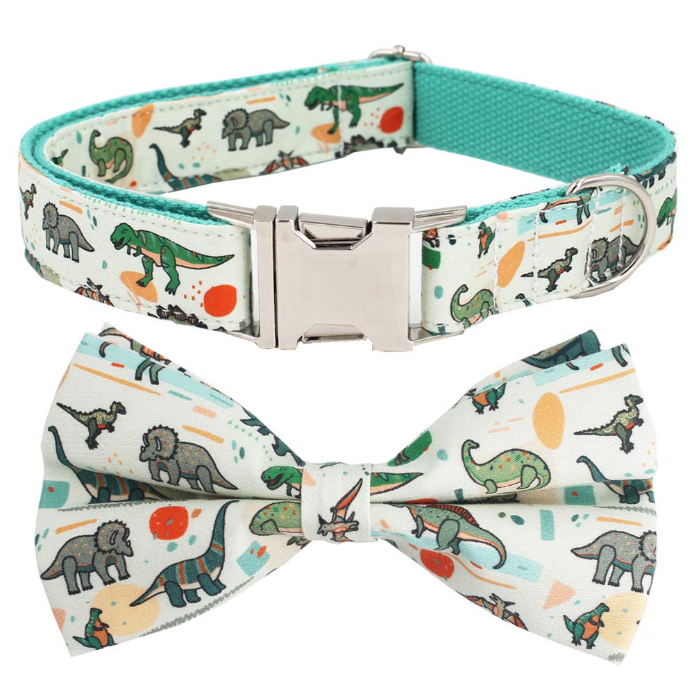 Dinosaur Dog Collar with Bow Tie - Adjustable Pet Collar for Small to Medium Dogs | Perfect Gift for Boy Puppies | Great for Birthday, Halloween Costumes & Daily Walks