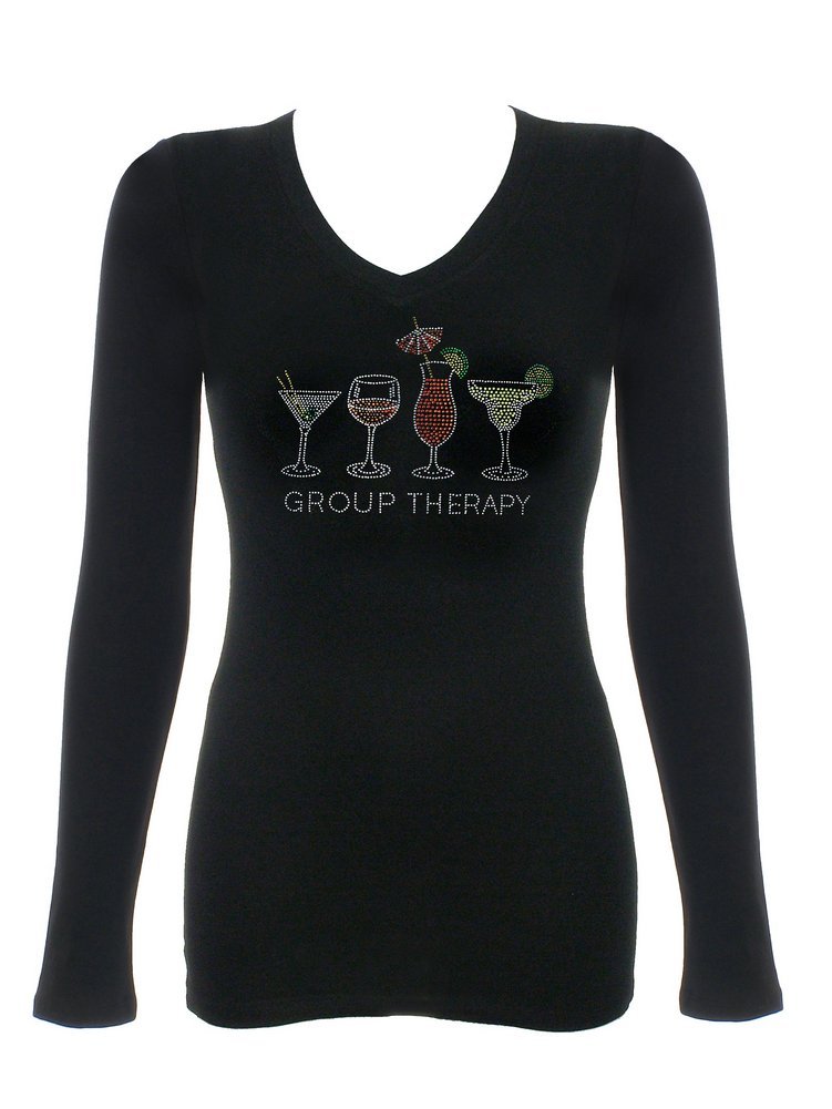 Sparkle & Shine: Women's Rhinestone Bling T-Shirt - Black | Group Therapy Design | Perfect for Girls' Night Out, Bachelorette Parties & Casual Wear
