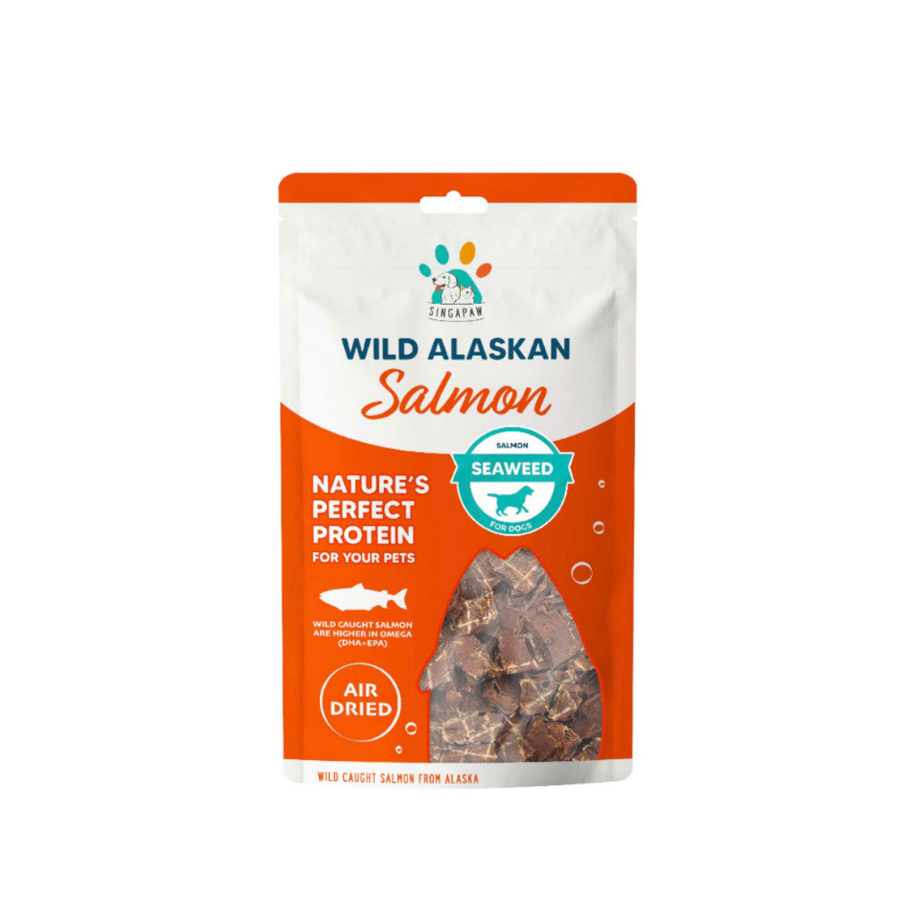 Premium Wild Alaskan Salmon Dog Treats - 70g Air-Dried Mini Sticks with Seaweed & Shrimp | Grain-Free, Healthy Snacks for Small & Medium Dogs | Training Rewards & Travel Treats