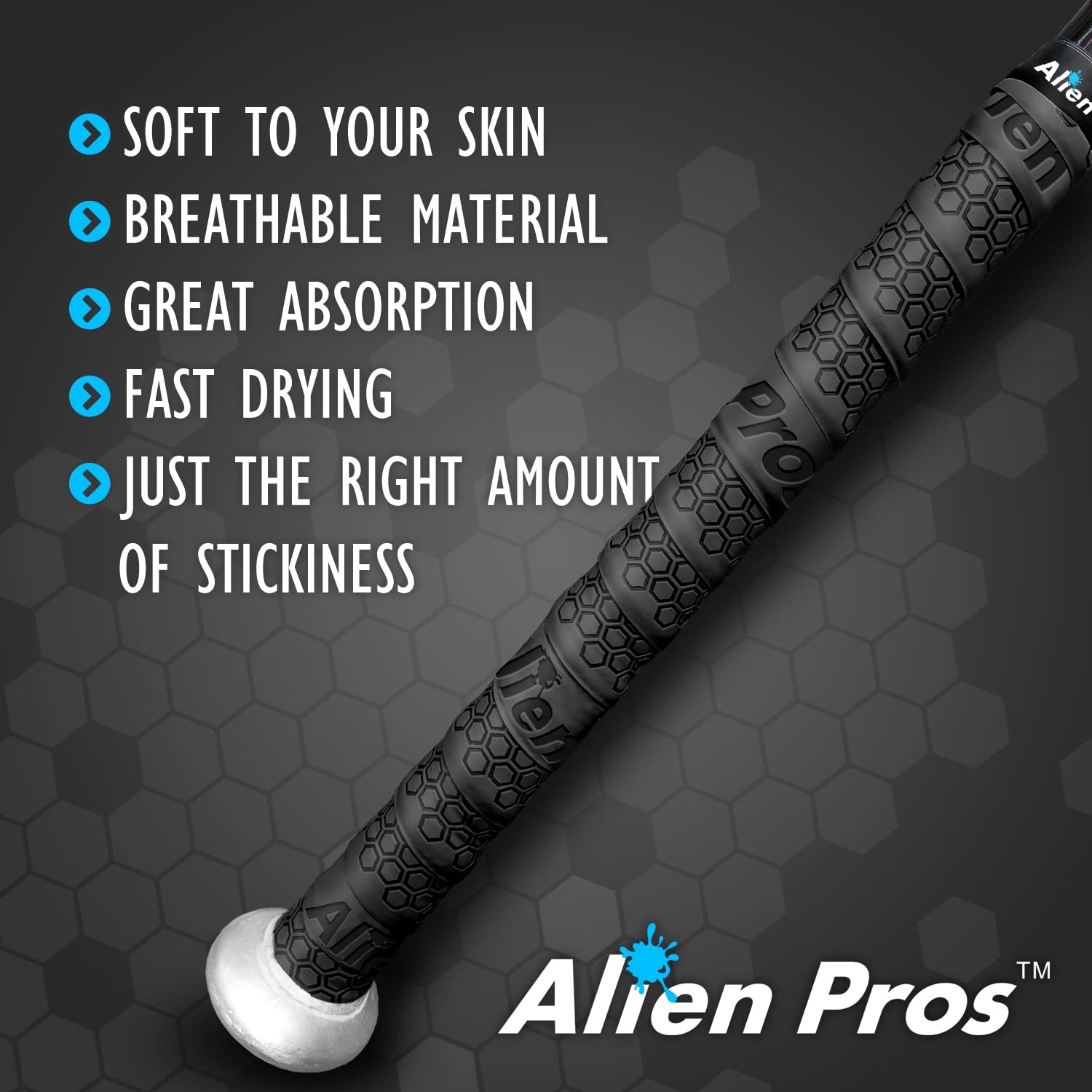 ALIEN PROS Baseball Bat Grip Tape - 1.1mm Precut Pro Feel Batting Tape (2 or 4 Grips) - Replacement for Old Baseball Bat Handle - Improve Swing Control for Home Runs - Perfect for Little League, High School & Professional Players
