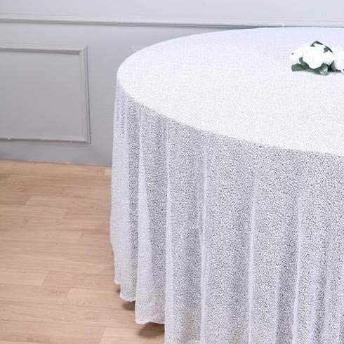 120 Inch Sequin Round Tablecloth - Premium Quality Big Payette White for Wedding, Birthday, Christmas Party & Hall Decoration | Elegant Dining & Event Table Cover