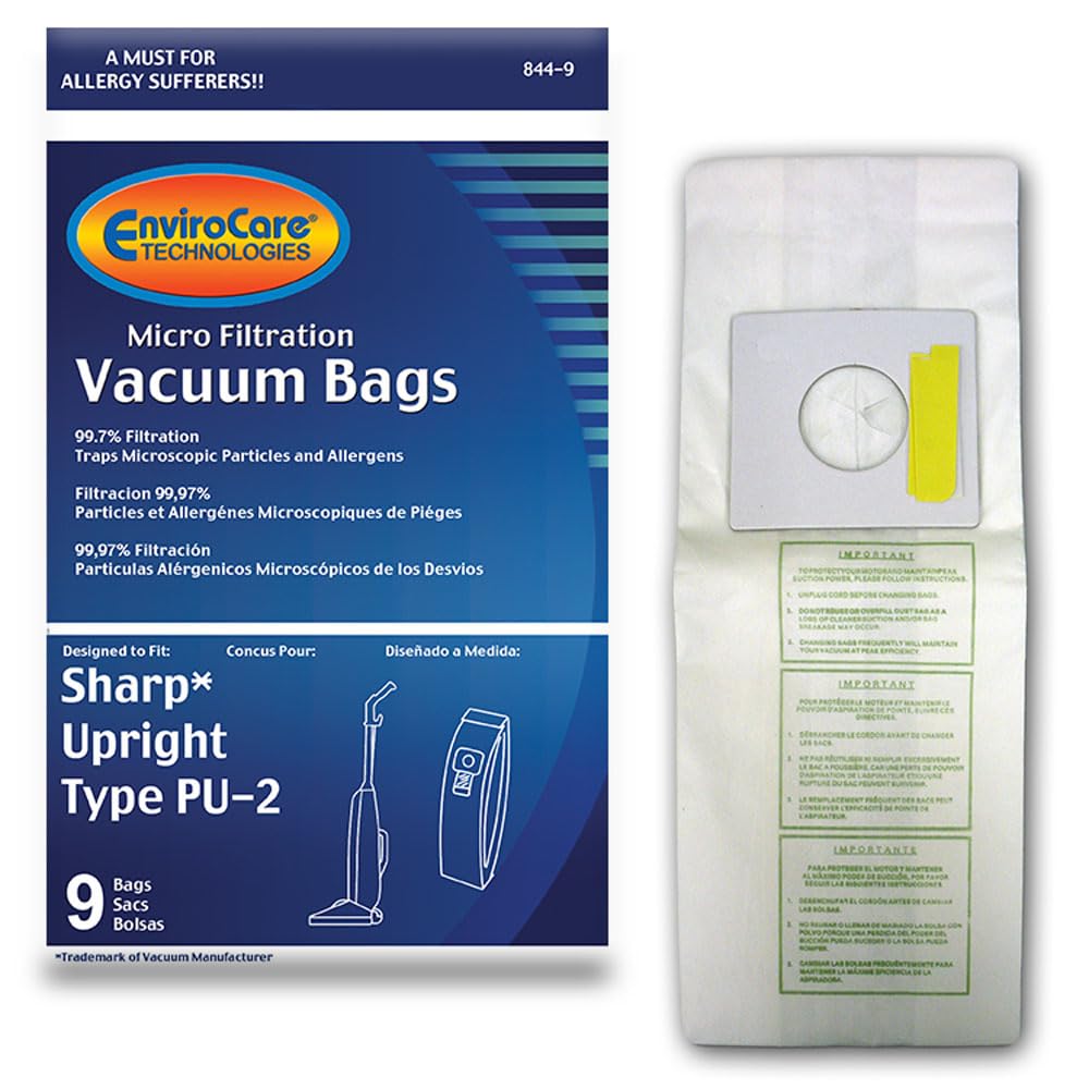 Sharp PU-2 Upright Vacuum Cleaner Replacement Dust Bags - 9 Pack Micro Filtration Bags for Dust & Allergen Control - Perfect for Home Cleaning & Pet Hair Removal