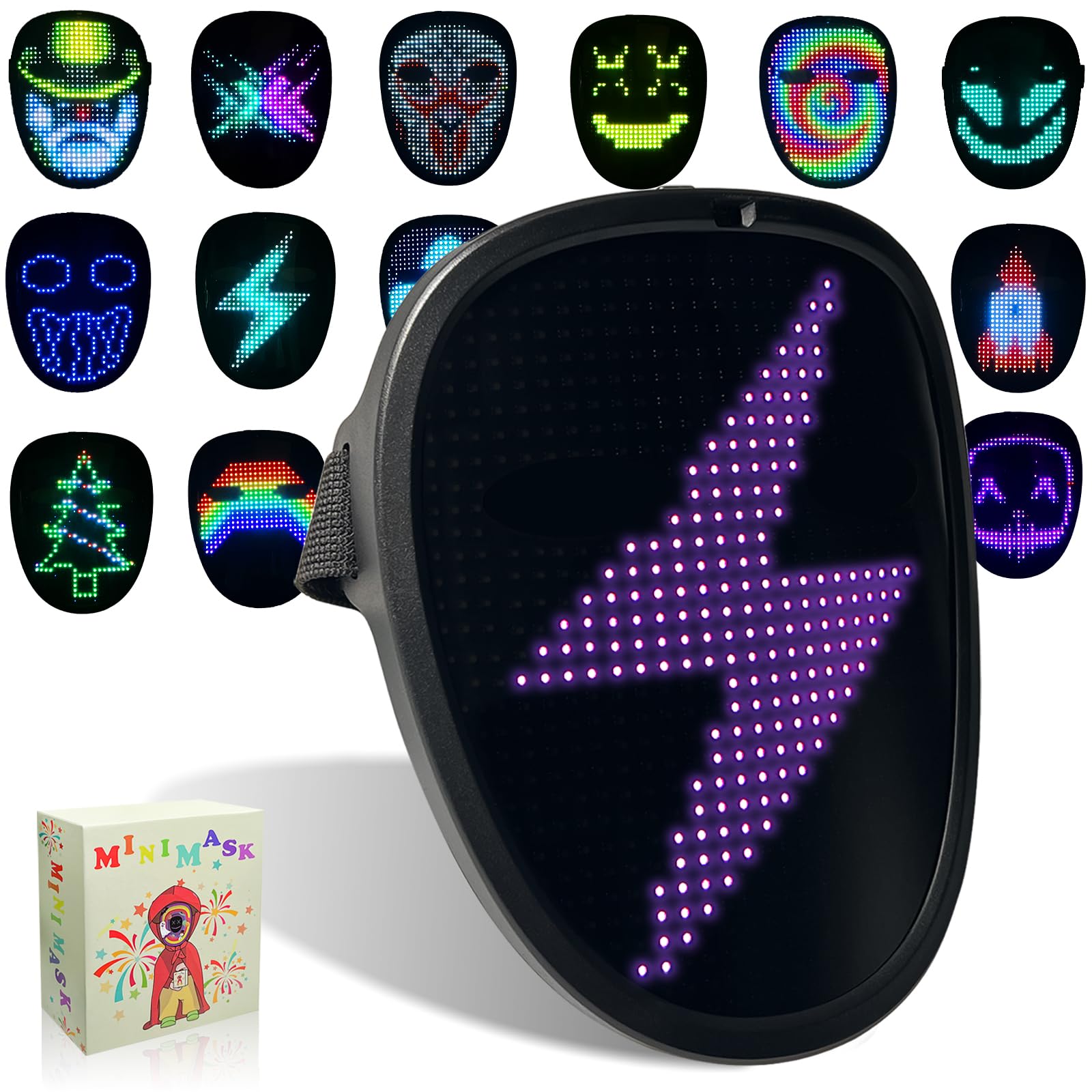 LED Halloween Mask with Gesture Sensing - Glowing Costume Mask for Kids, Men & Women - Perfect for Cosplay, Parties, Trick or Treating & Night Events