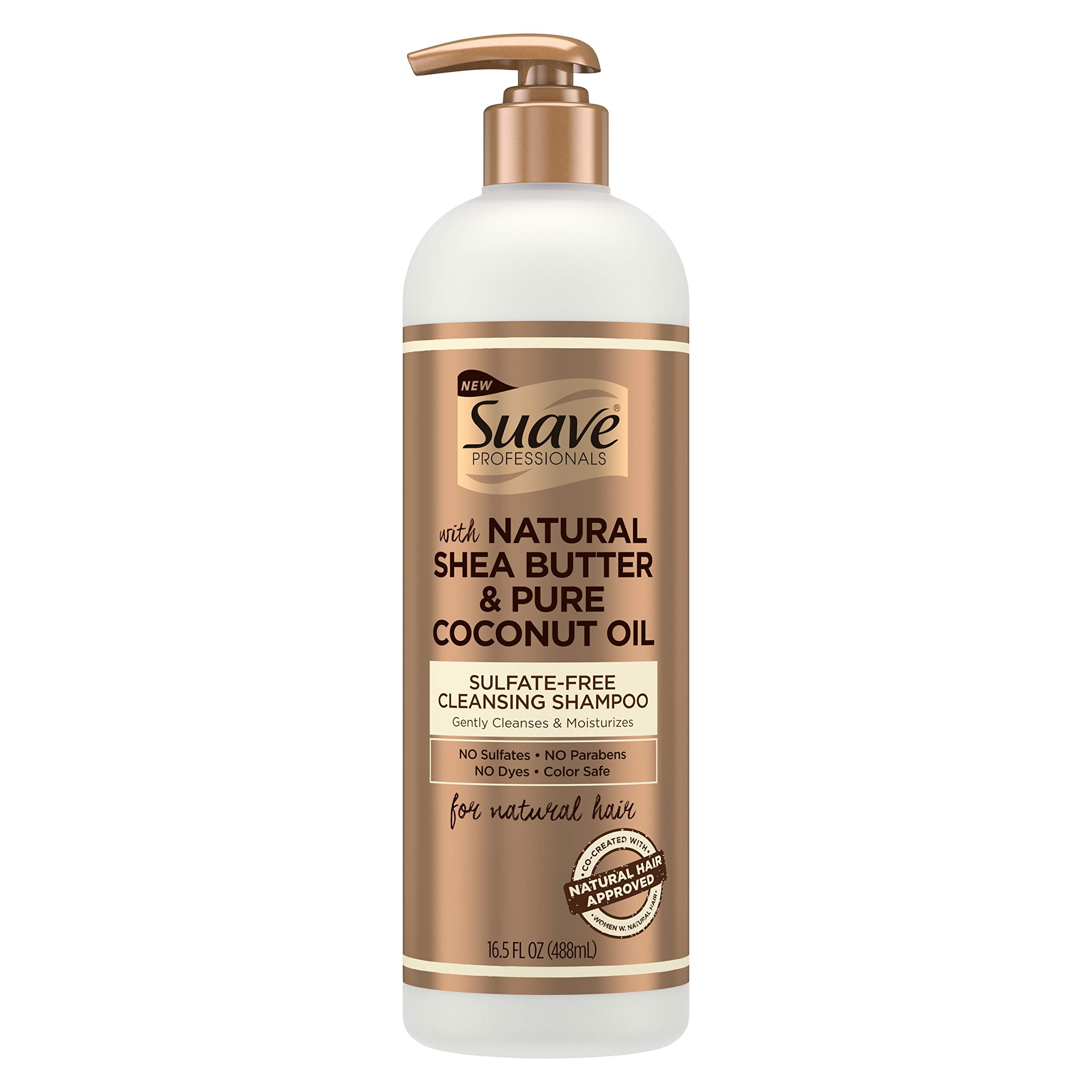 Suave Professionals Natural Shea Butter & Pure Coconut Oil Sulfate-Free Cleansing Shampoo - 16.5 fl oz for Dry, Damaged Hair - Hydrating & Nourishing Hair Care for Daily Use at Home or Salon