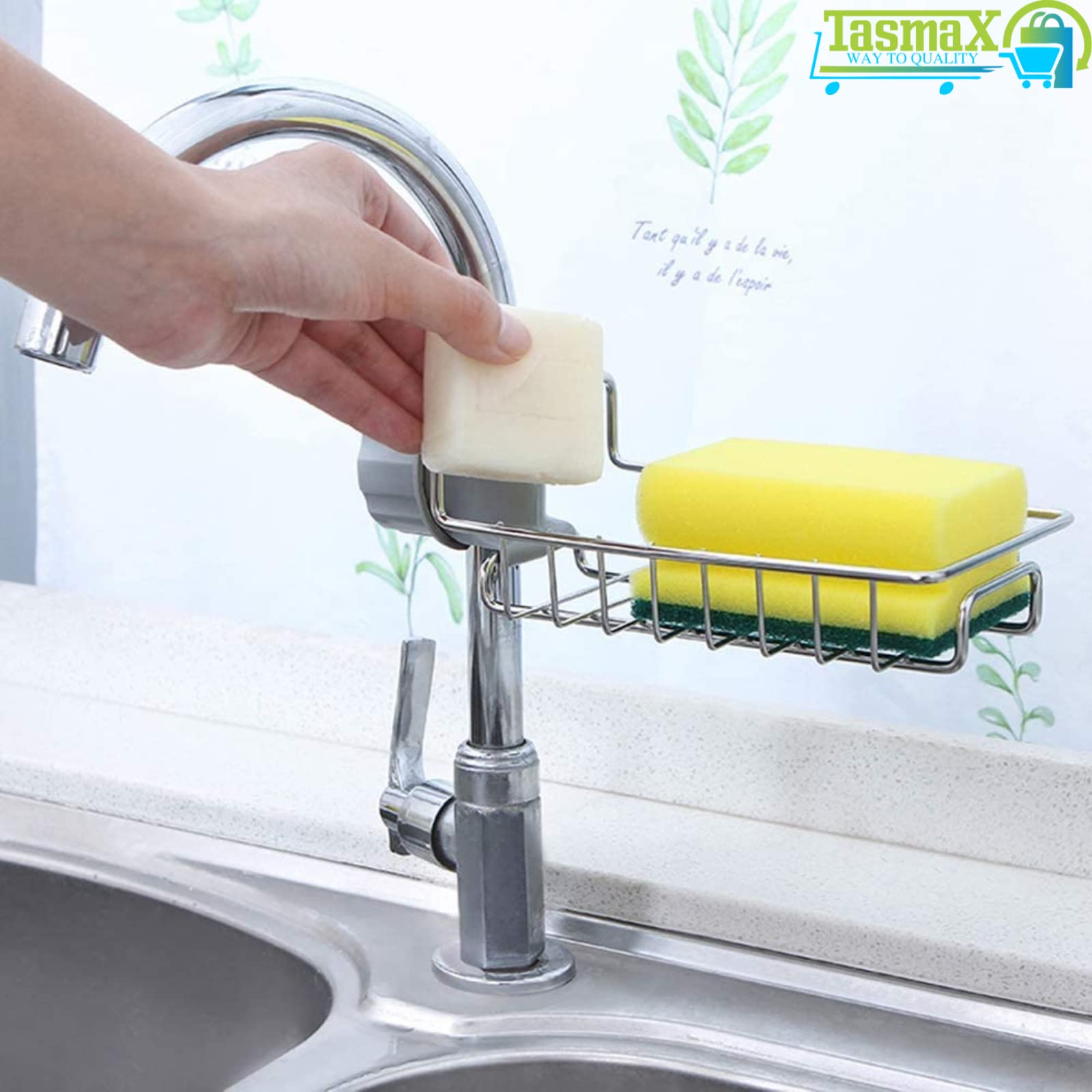 Stainless Steel Kitchen Sink Soap Holder & Sponge Rack - Rustproof Faucet Mount Organizer for Dish Soap, Sponges & Brushes | Perfect for Small Spaces, RV Sinks & Clutter-Free Kitchen Countertops
