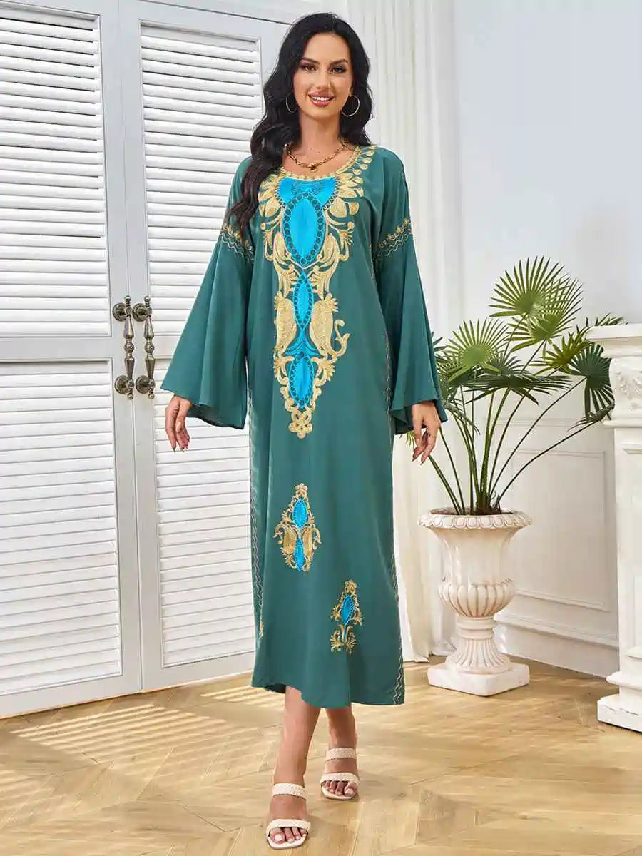 Elegant Eid Caftan Dress for Women - Floral Embroidery Kaftan #25284 - Perfect for Eid Celebrations, Parties & Special Occasions