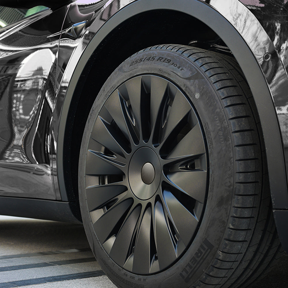 Tesla Model Y 19 Inch Gemini Wheel Covers (4-Piece Set) - Sleek Matte Black Induction Style Hub Caps - Perfect for Protection & Aesthetic Upgrade on Model Y 2017-2023