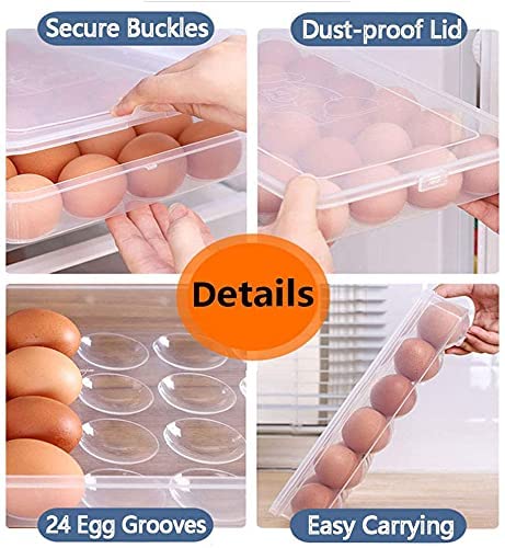 FYCAN 24 Grid Stackable Plastic Egg Storage Container for Refrigerator - 30x23x5cm Egg Tray Organizer for Kitchen, Fridge - Perfect for Farm Fresh Eggs, Meal Prep & Space Saving Storage (1 Pack)