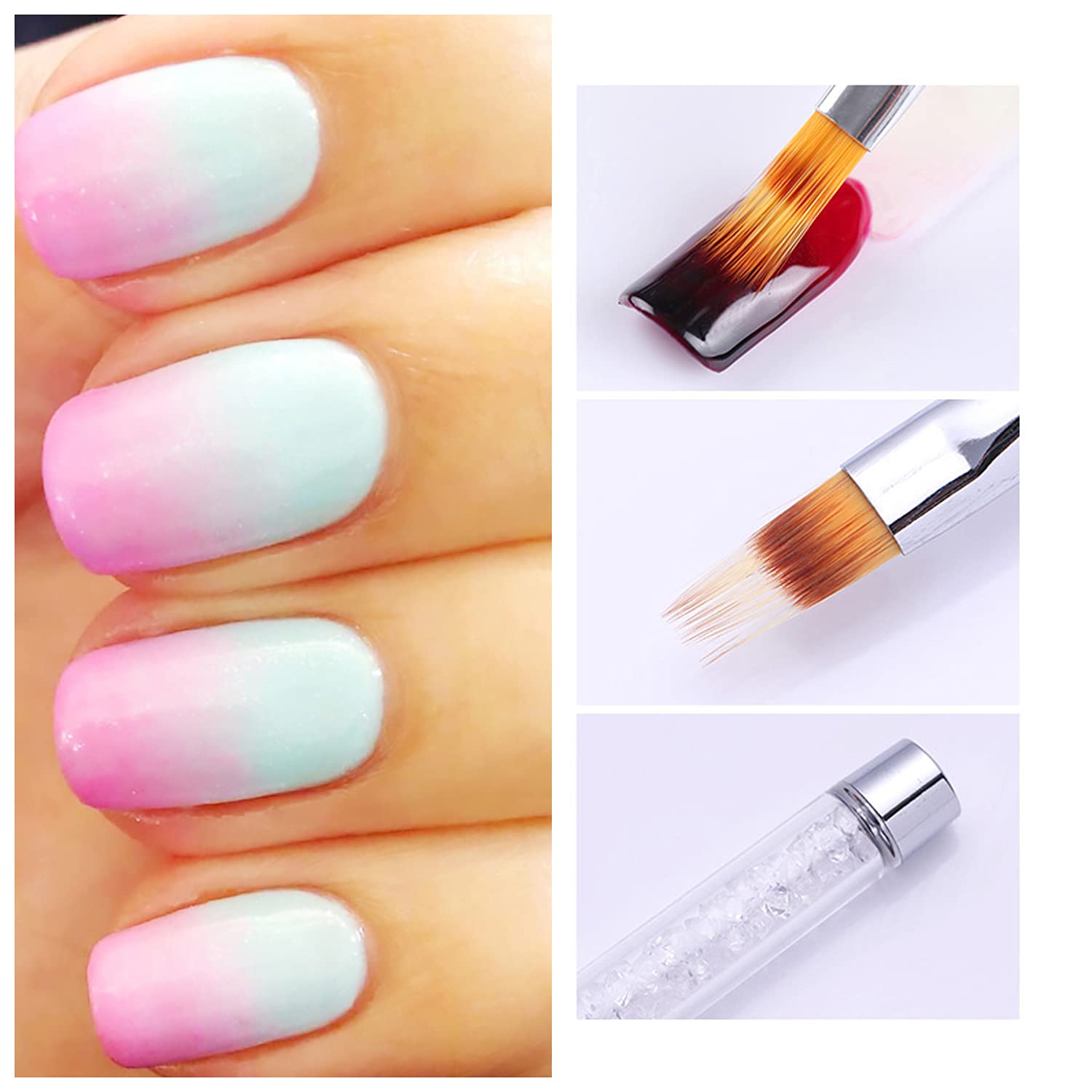 SILPECWEE 3Pcs Ombre Nail Brush Set - Acrylic Nail Art Brushes for Gradient & Gel Nails - Professional Manicure Tools for Salon & Home Use - Perfect for Nail Painting, Ombre Designs & DIY Nail Art