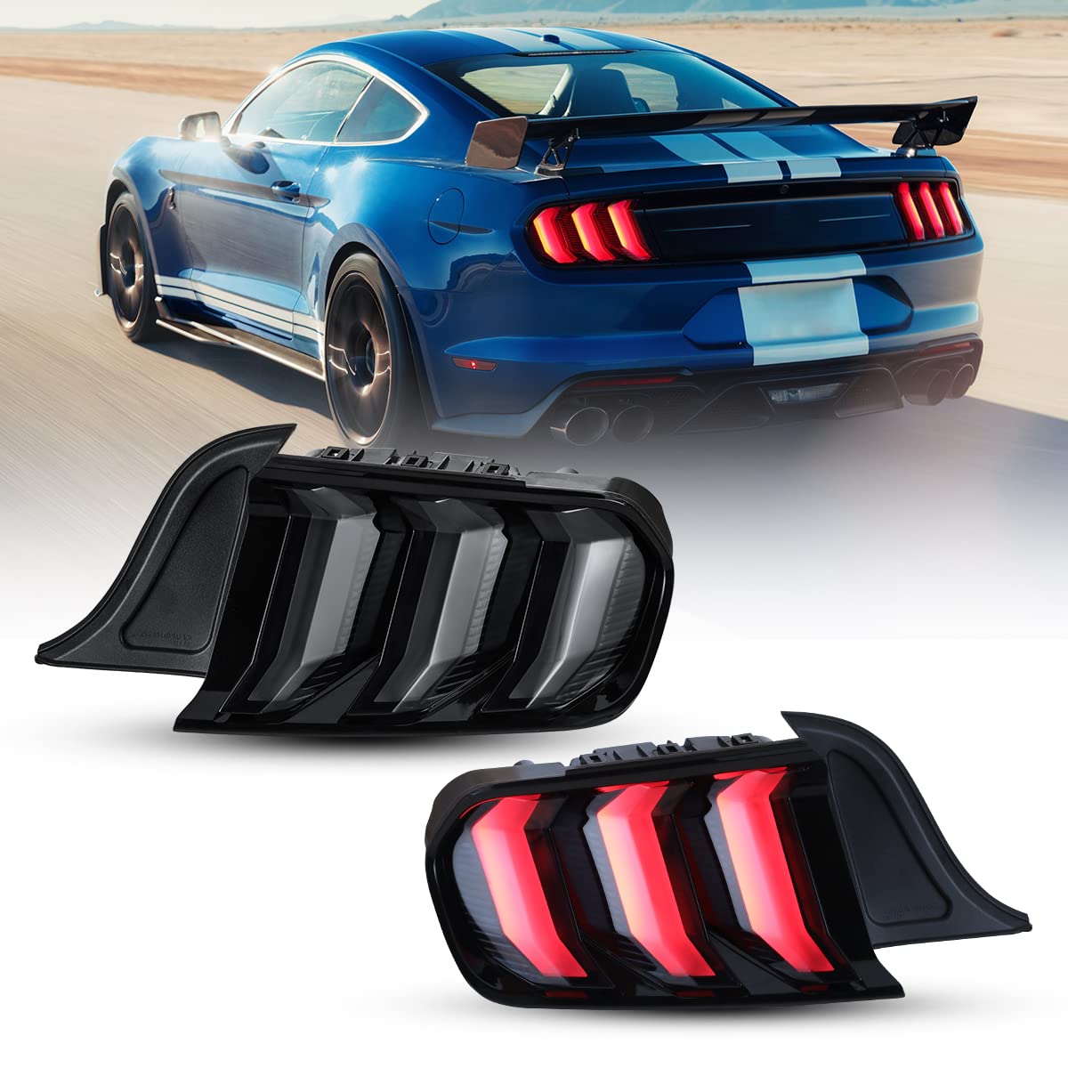 ROXX LED Tail Lights Assembly for 2015-2020 Ford Mustang - Smoked Lens Sequential Turn Signal Lights Pair (Driver & Passenger Side) | Waterproof Full LED Design | Perfect for Night Driving & Car Customization