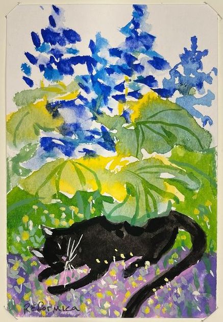Ruth Formica Black Cat Painting Notecard Set - Handmade Art Greeting Cards for Cat Lovers, Perfect for Birthdays, Thank You Notes & Home Decor