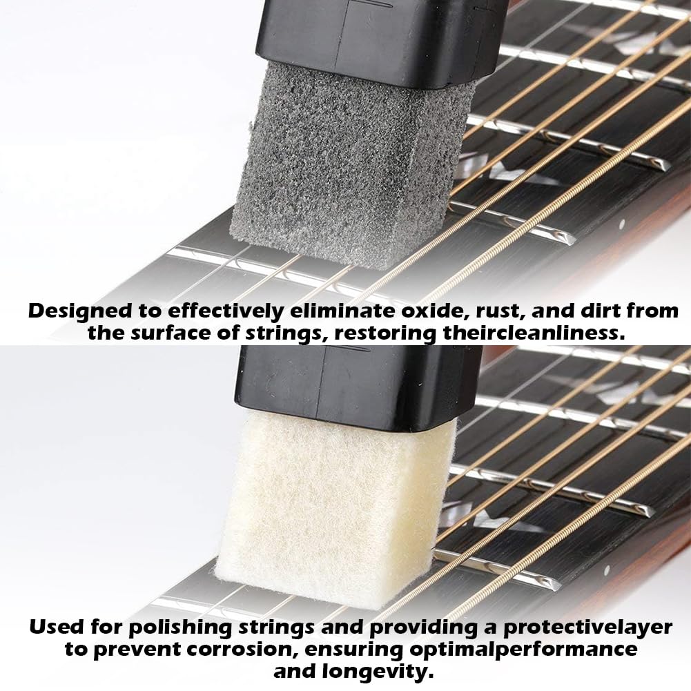 Premium Guitar Cleaner Kit - Dual Head String Derusting Brush & Fretboard Cloth for Guitar, Bass, Mandolin, Ukulele Maintenance - Perfect for Home, Studio & Stage Use