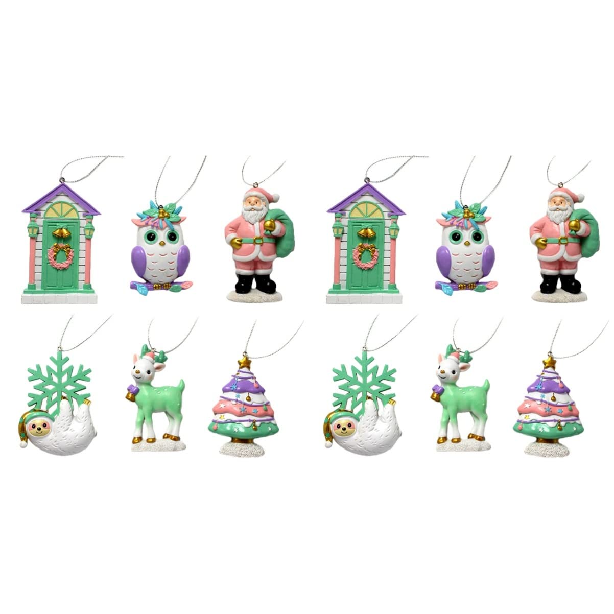 Yardwe 2-Piece Christmas Hanging Ornament Set - Santa Claus & Snowman Miniature Resin Decor for Xmas Tree, Gift Exchange & Holiday Home Decoration