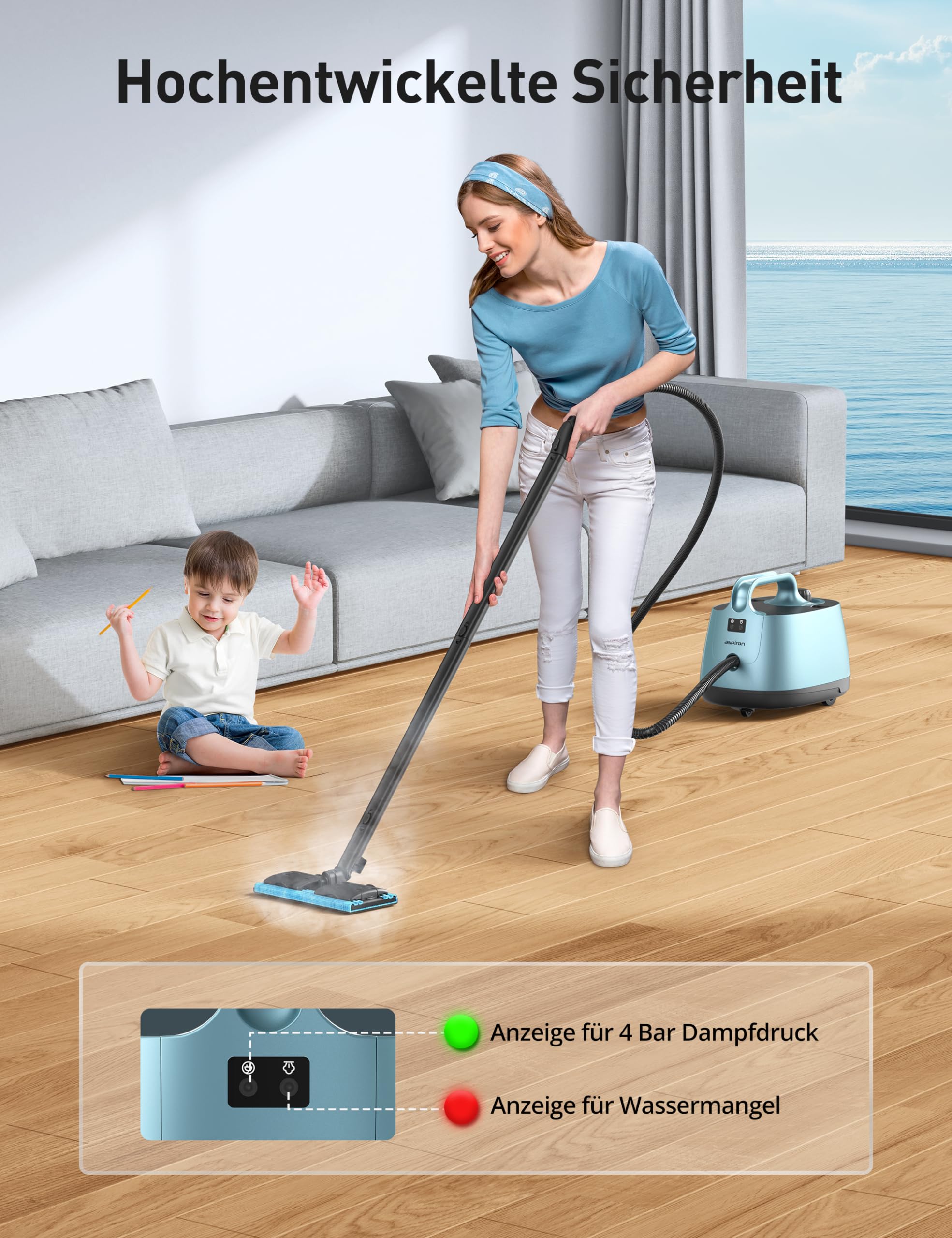 **Aspiron 1500W Multipurpose Portable Steam Cleaner - 1.5L Capacity with 21 Accessories for Carpet, Upholstery, Floors, Kitchen & Tiles | Chemical-Free Deep Cleaning | Perfect for Home, Car & Pet Stain Removal**