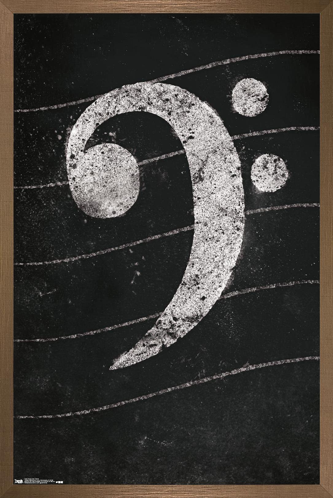 Trends International Bass Clef Chalk Wall Poster - 22.375 x 34 Inches, Bronze Framed Music Decor for Home, Studio & Classroom - Perfect for Music Teachers & Students