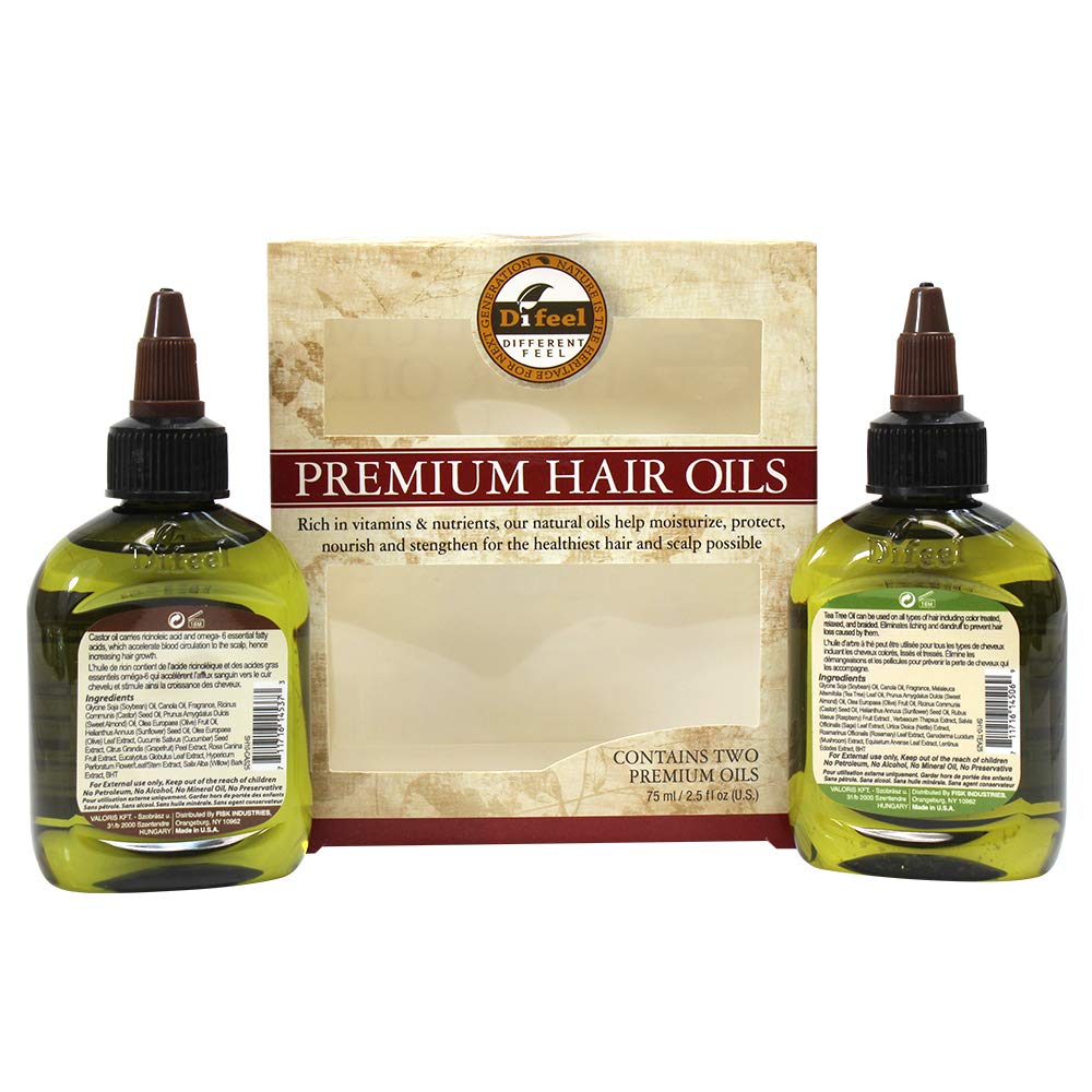 Difeel Premium Natural Hair Oil with Castor Oil & Tea Tree Oil - 2.5oz (2-Pack) for Hair Growth, Scalp Care & Deep Conditioning - Perfect for Dry, Damaged Hair & Natural Hair Care Routine
