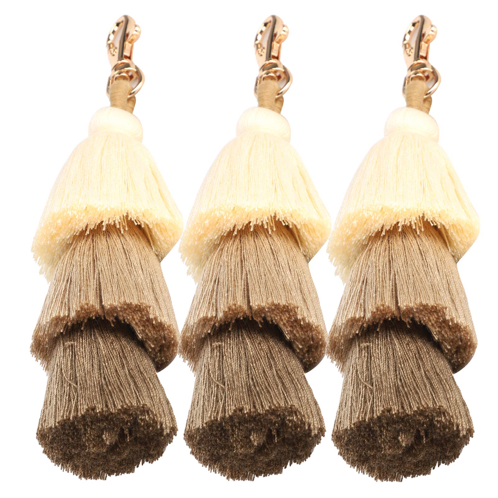 3Pcs Bohemian Style Tassel Keychain - Leather Key Ring for Luggage, Backpack, Purse - Handmade Pendant Keyring Gift (15x6x6cm, Brown) | Perfect for Travel, DIY Crafts & Unique Gift Giving