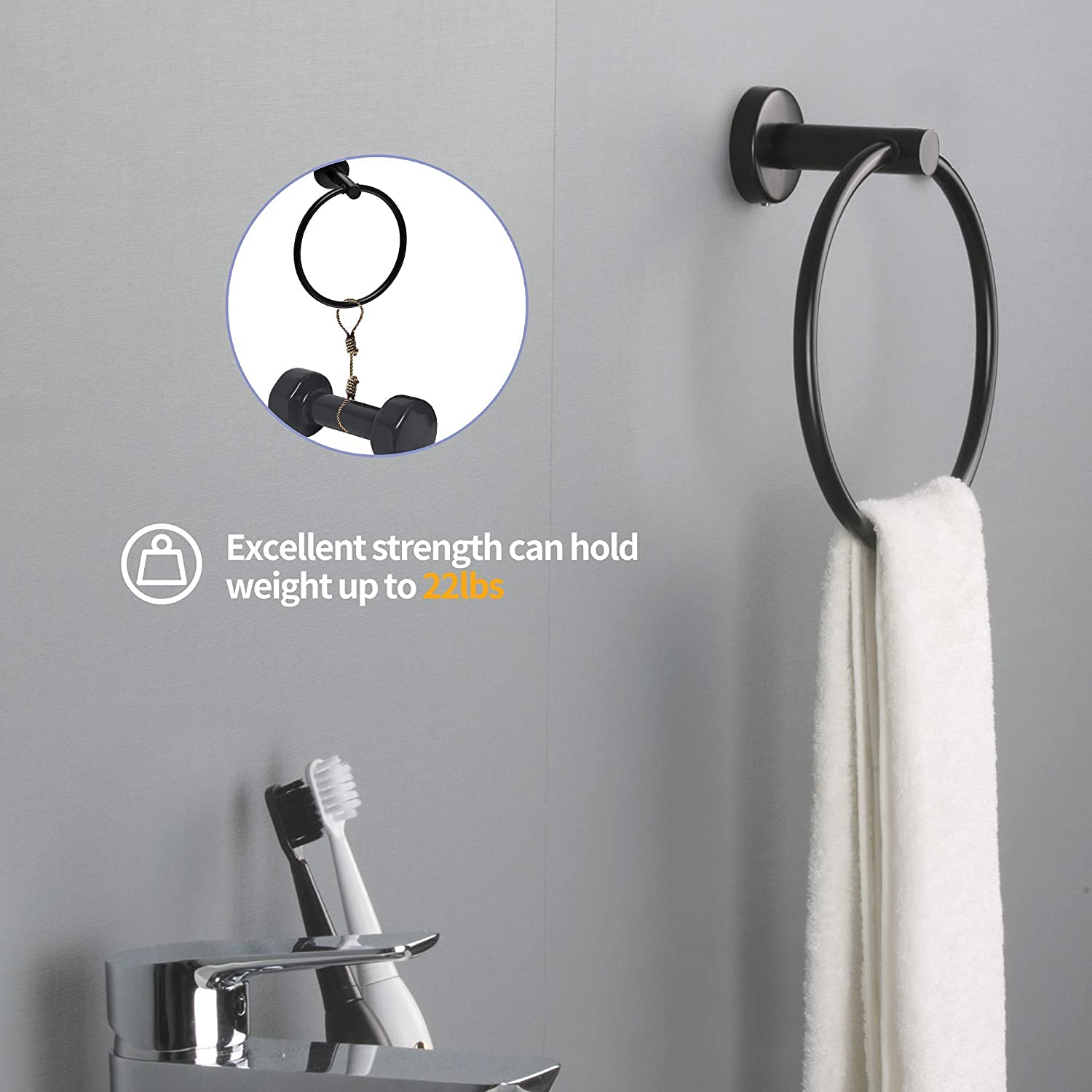 6-Piece Stainless Steel Bathroom Towel Rack Set - Wall Mounted Towel Bar, Towel Ring, Toilet Paper Holder & Robe Hook in Black - Perfect for Modern Bathrooms, Showers & Powder Rooms