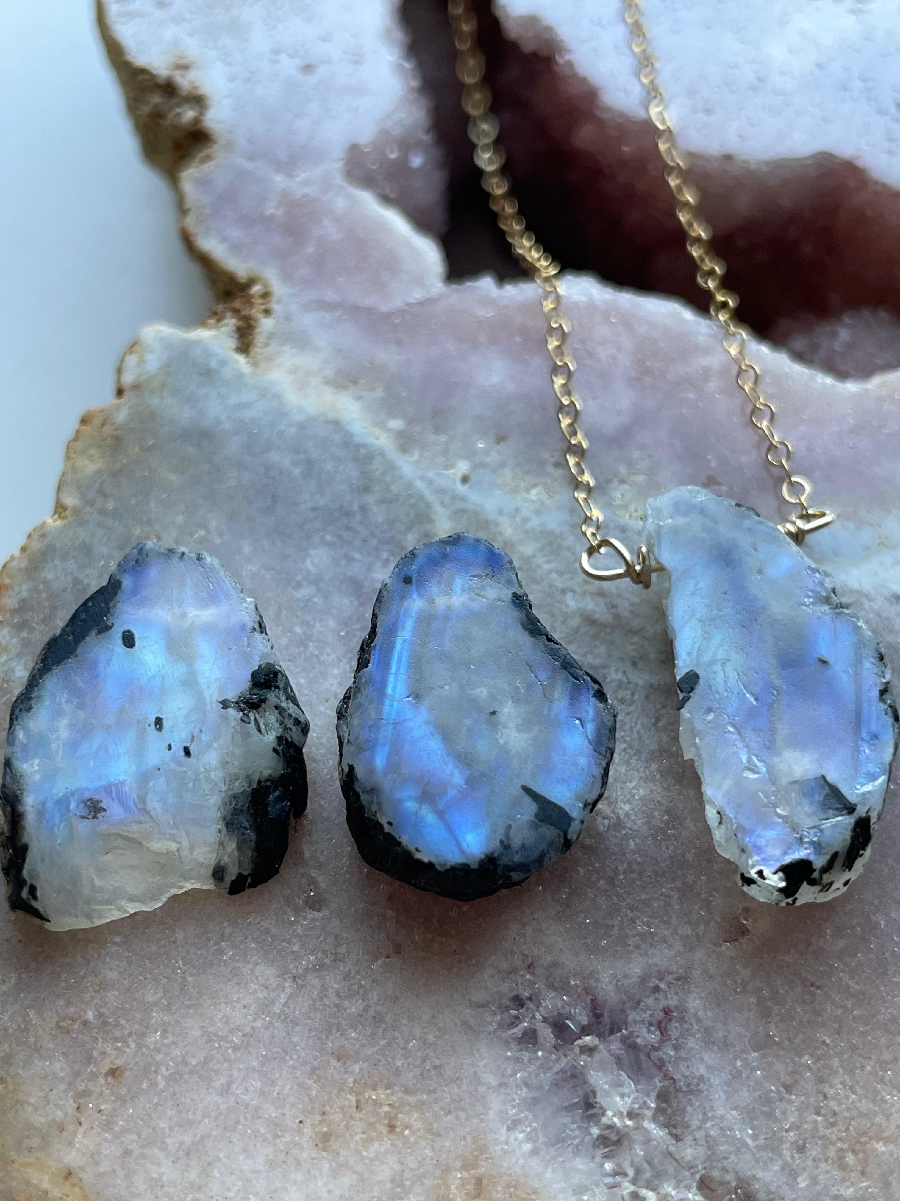 Natural Raw Moonstone Pendant Necklace - Sterling Silver or 14k Gold Filled Chain - Boho Jewelry for Women, Healing Crystal Gift for Meditation & Spiritual Energy
