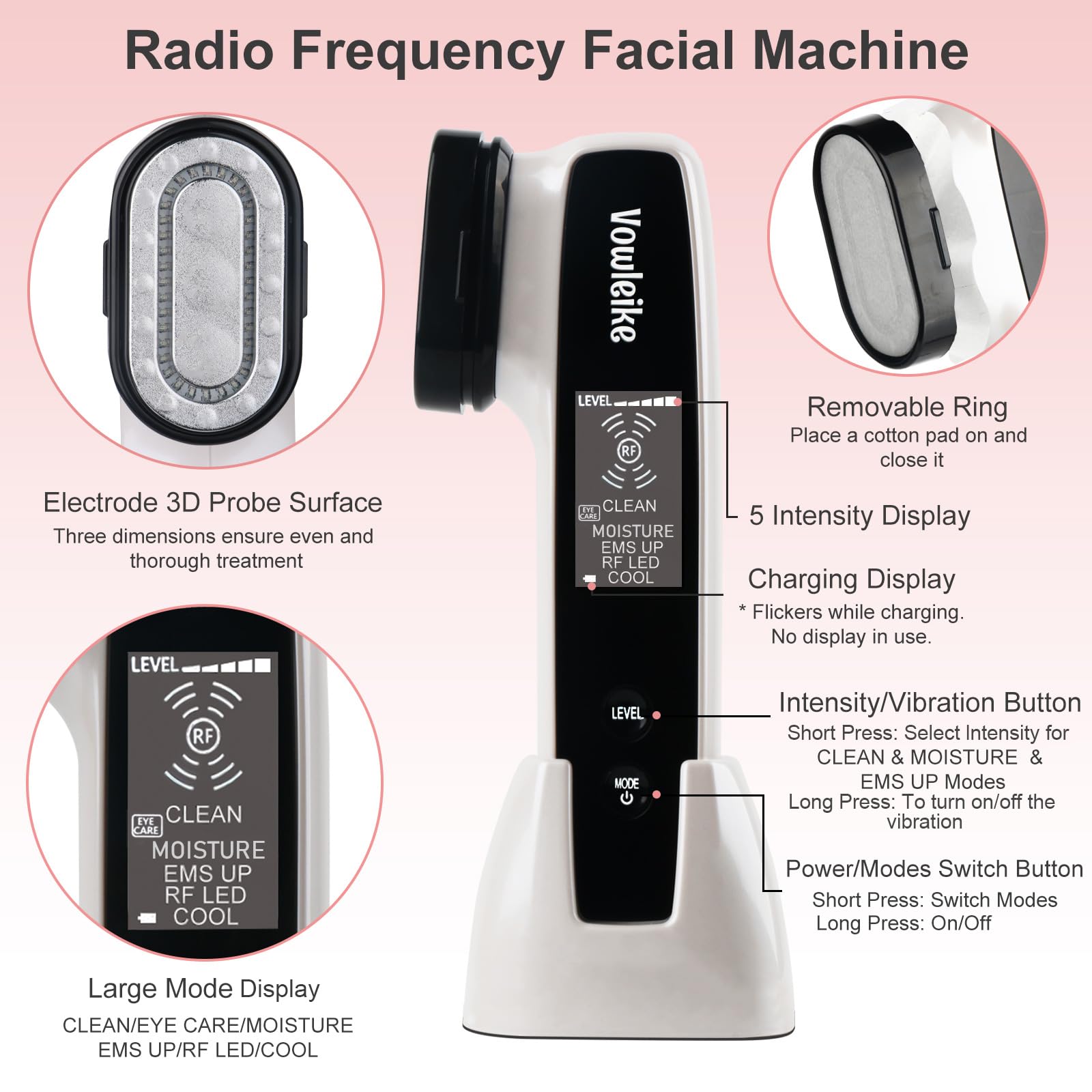 Vowleike Microcurrent Facial Massager - 6-in-1 Rechargeable Face & Body Sculpting Device with Stand | Anti-Aging, Wrinkle Reduction & Skin Tightening Tool for Women | Perfect for Home Spa, Travel & Daily Skincare Routine (Ivory White)