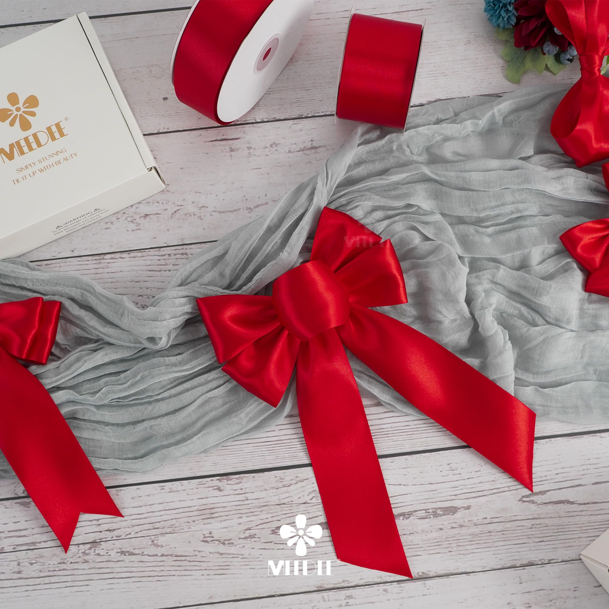 Premium 2 Inch Red Satin Ribbon - Double Faced Lux Silk Ribbon (25 Yards) for Gift Wrapping, Wedding Bouquets, DIY Crafts, Holiday Decorations & Party Decor - Perfect for Christmas, Valentine's Day, Bridal Shower & Floral Arrangements