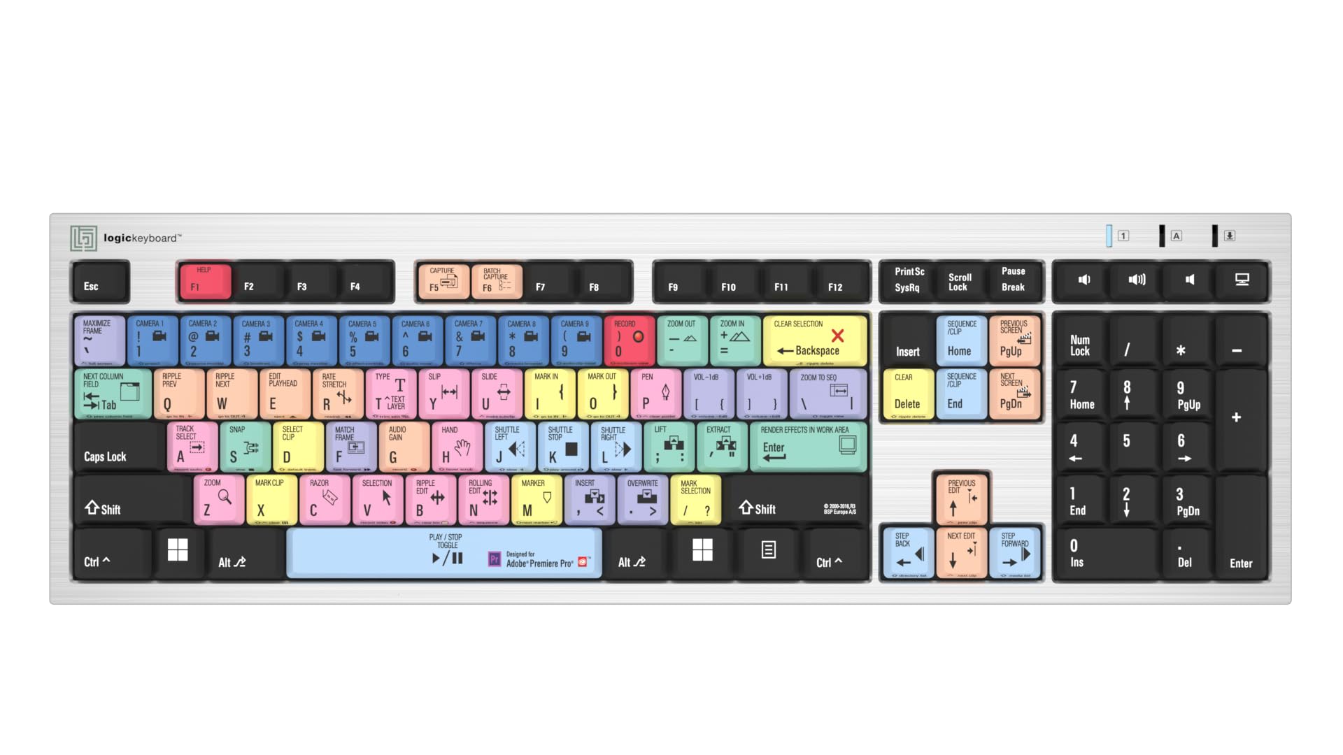 Logickeyboard Slimline Adobe Premiere Pro Editing Keyboard for Windows PC - Optimized for Video Editors & Content Creators (LKBU-PPROCC-AJPU-US)
