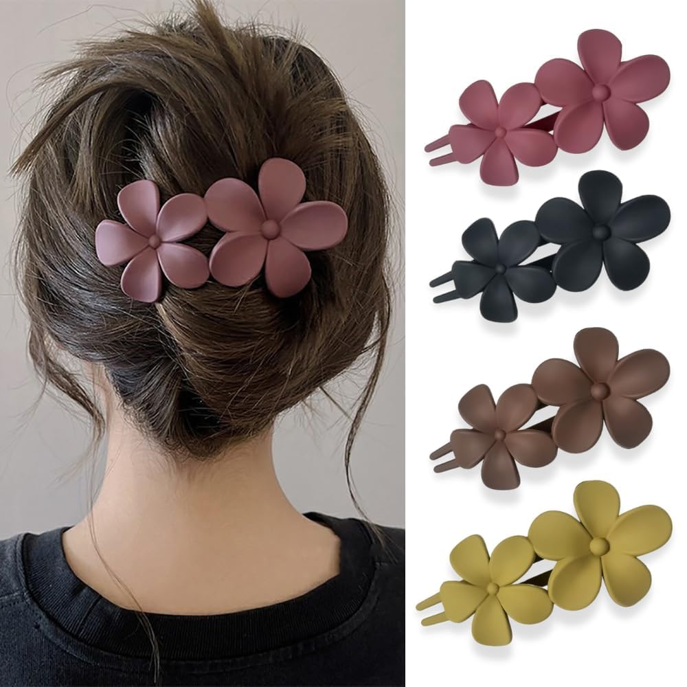 CIILPMAX Matte French Hair Barrettes - 4 Pack Floral Hair Clips for Women, Non-Slip Hair Claw Clips, Elegant Hair Accessories for Girls, Wedding, Party & Everyday Use