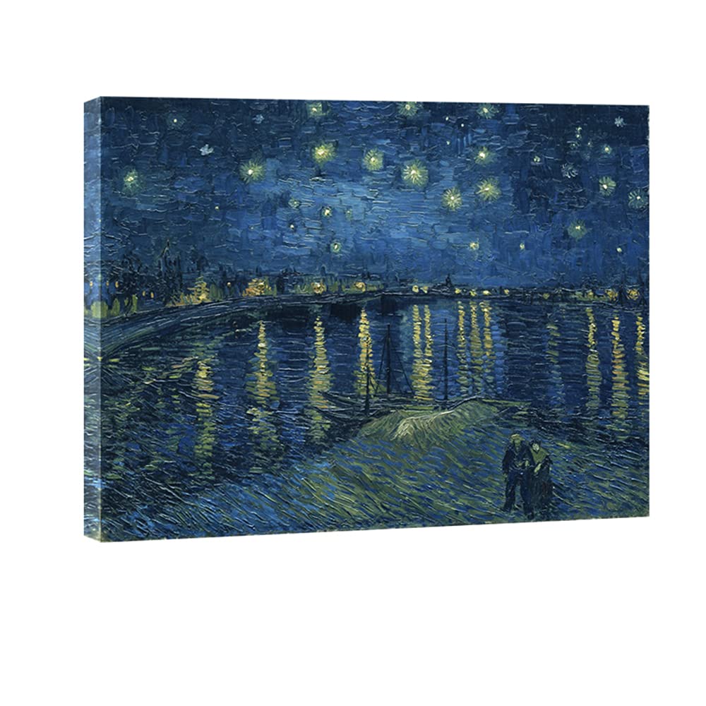 Van Gogh Starry Night Over the Rhone Canvas Print - Extra Large Giclee Wall Art Reproduction, Modern Wrapped Gallery Seascape Painting for Bedroom & Home Decor - Perfect for Living Room, Office & Gift Giving