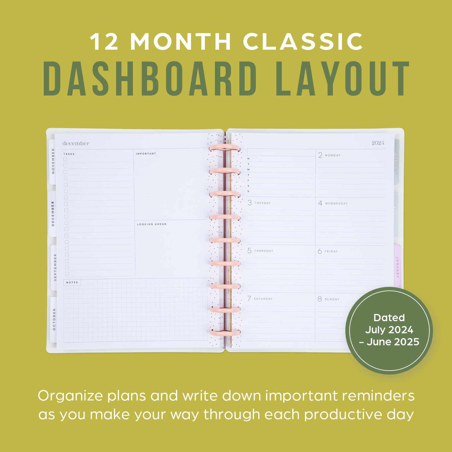 Happy Planner Disc-Bound Academic Planner 2024-2025 - 12-Month Dashboard Layout (July 2024 to June 2025) | Classic Size 7