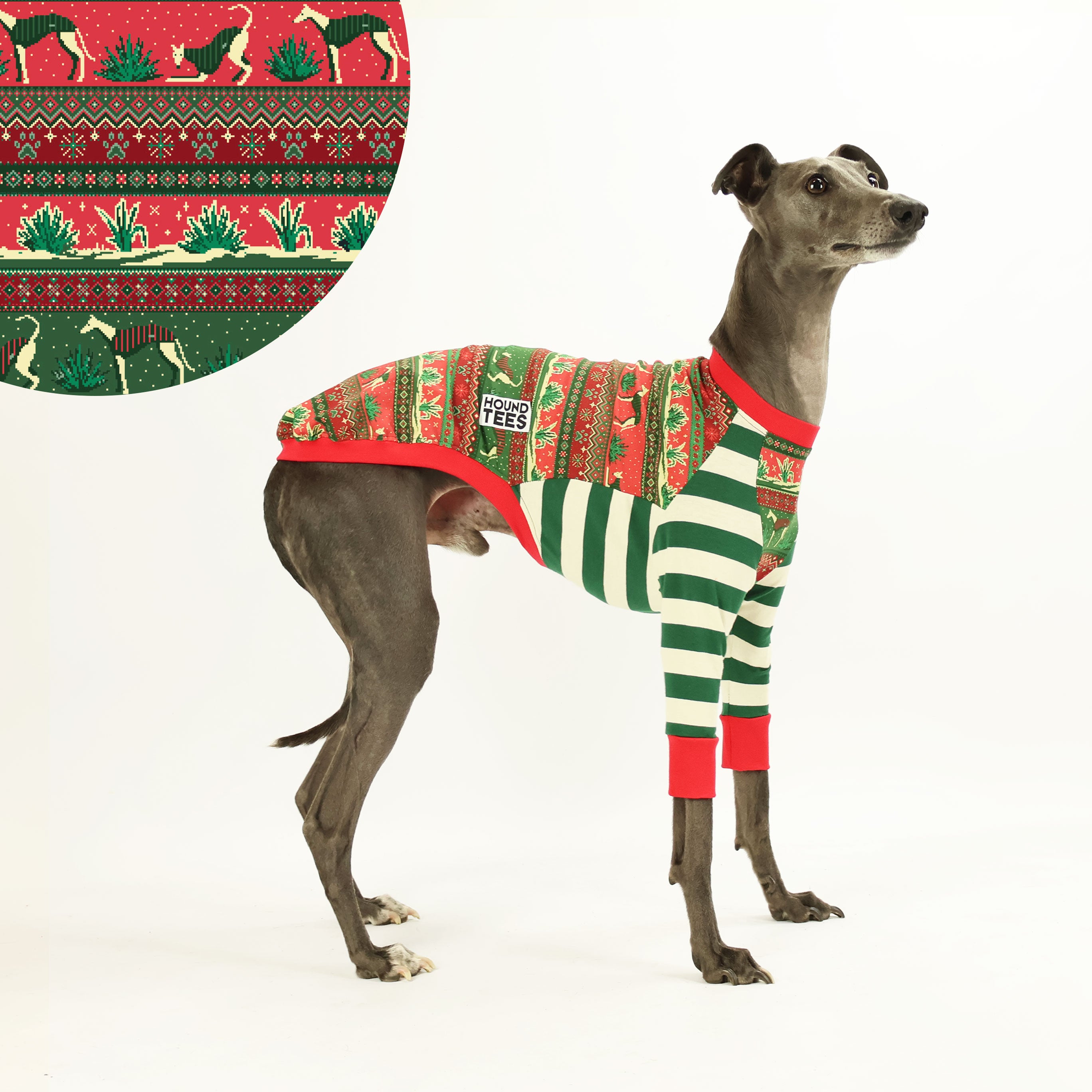 Whippet Christmas Long Sleeve Dog T-Shirt - Festive Holiday Pet Apparel for Small Dogs - Perfect for Christmas Photos & Family Gatherings