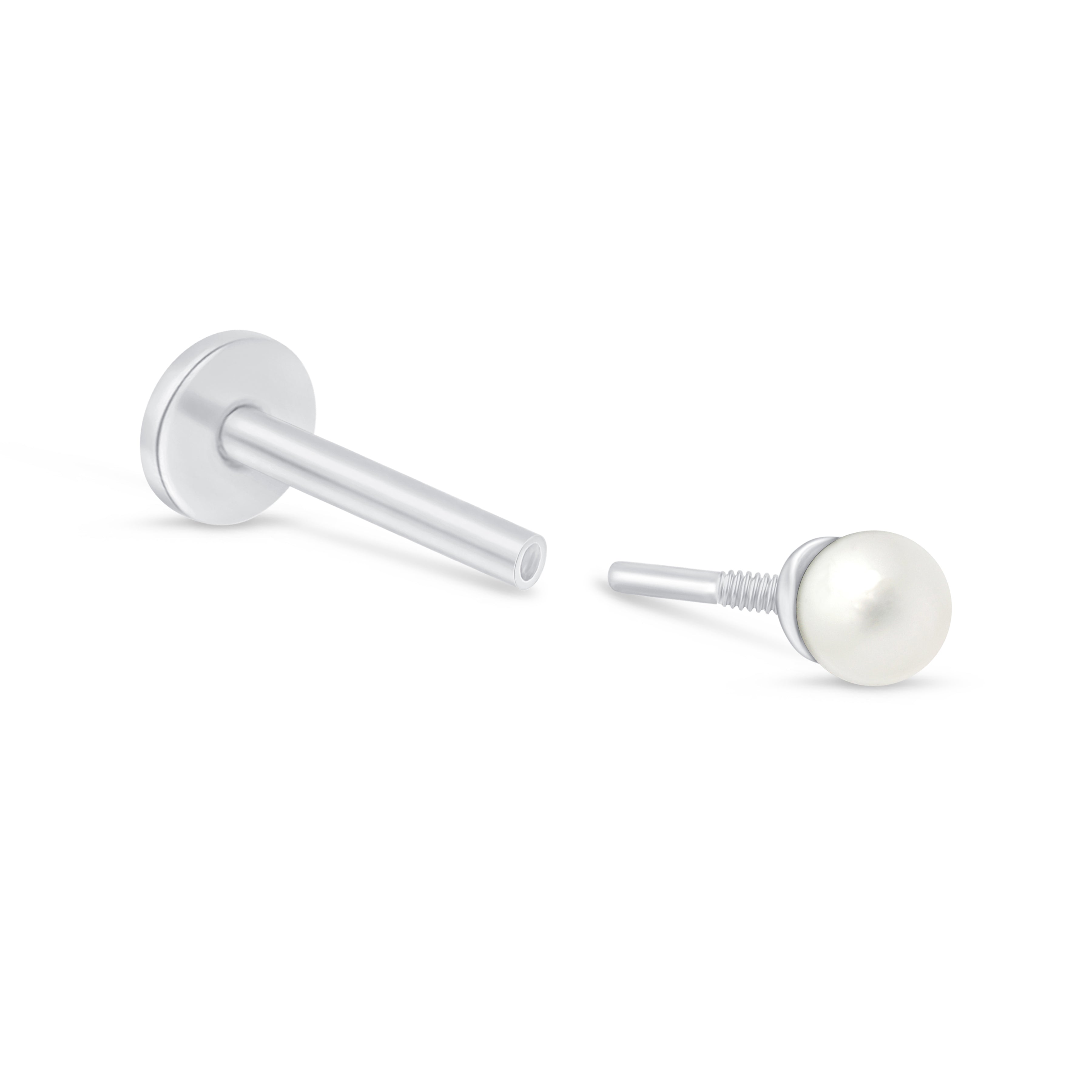 14K White Gold Pearl Flat Back Stud Earrings - Elegant & Hypoallergenic for Daily Wear, Parties & Special Occasions