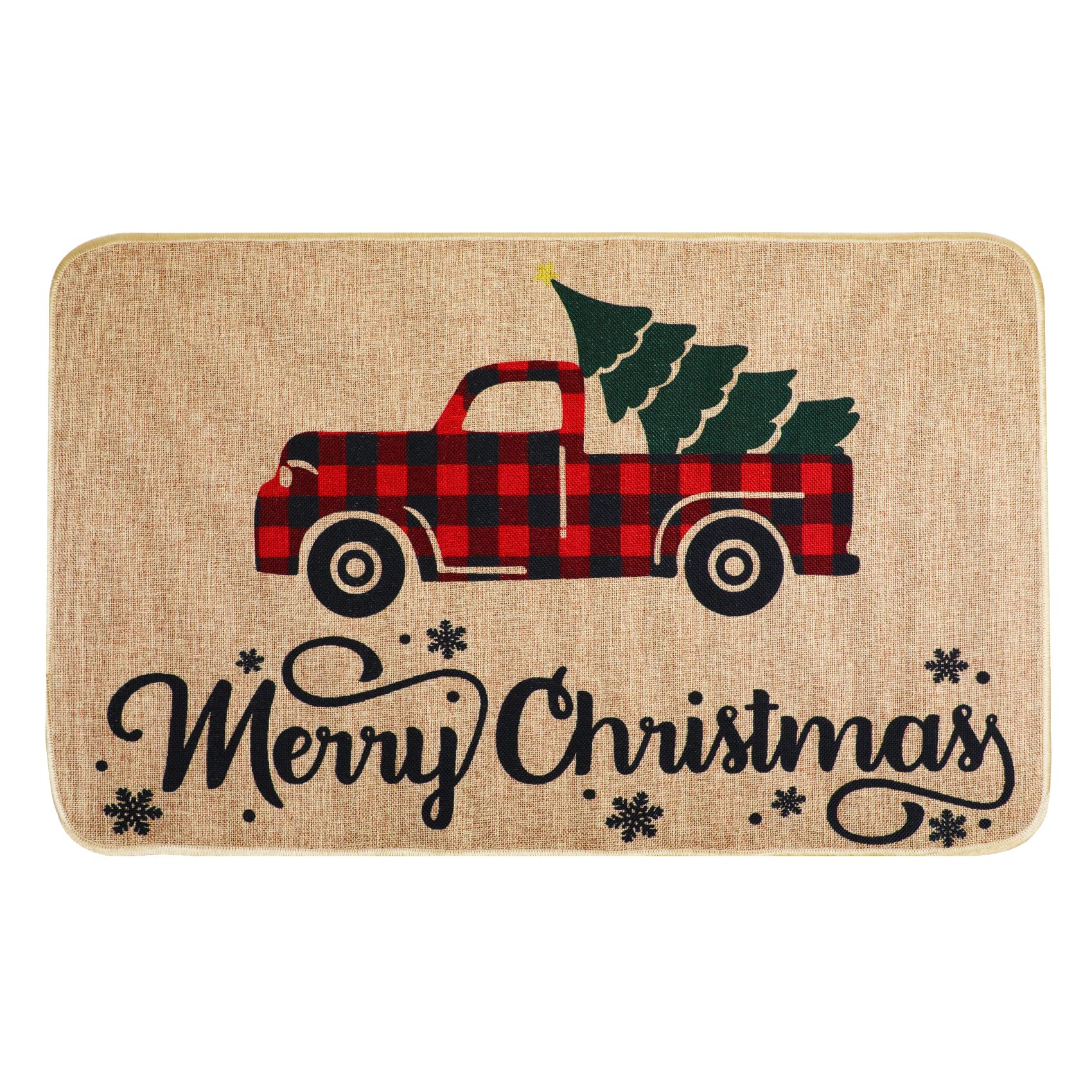 Erweicet Christmas Welcome Doormat - Non-Slip Washable Winter Rug with Snowflake Design & Rubber Backing for Indoor/Outdoor Use - Perfect for Holiday Decor, Front Door Entryway (Red Car Pattern)