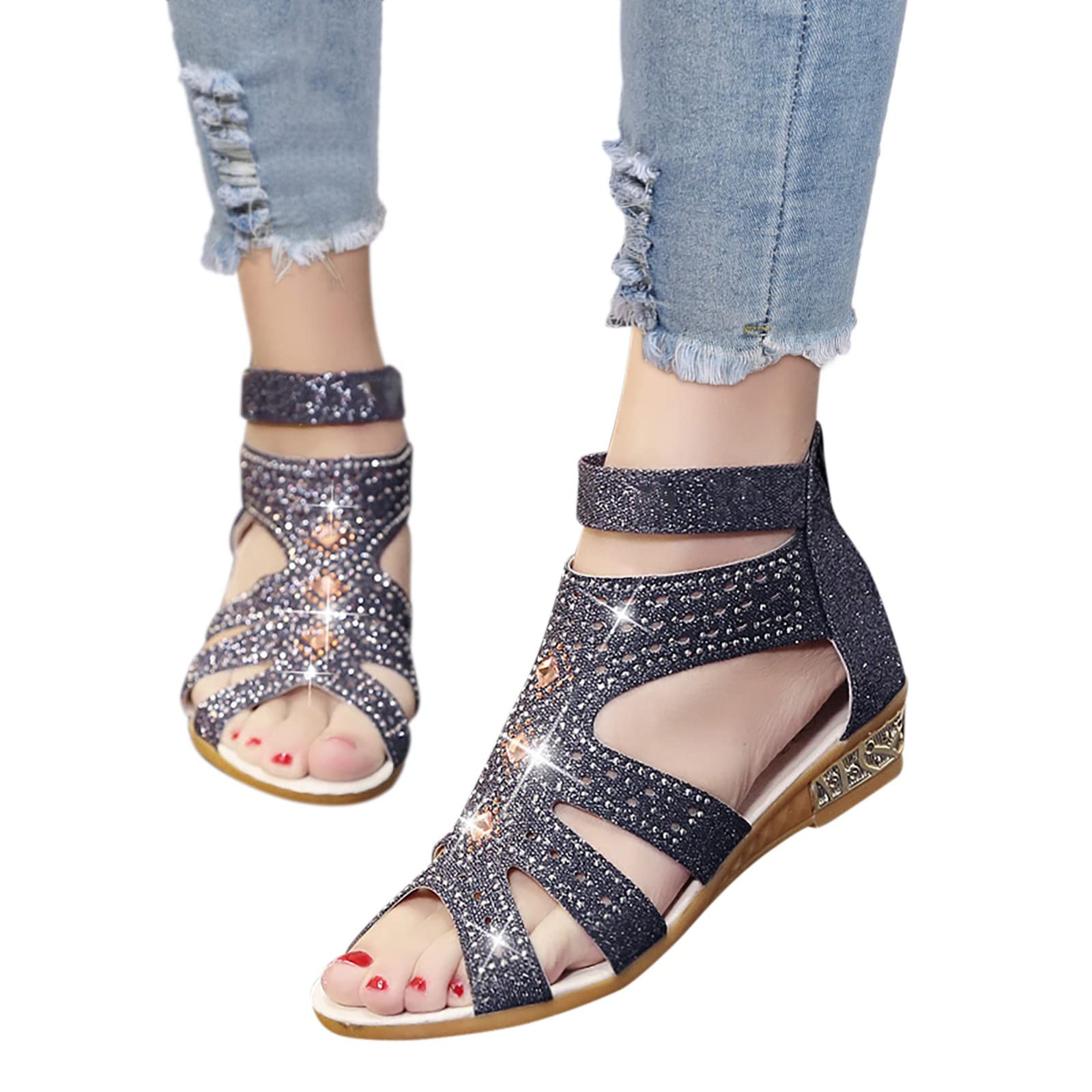 **LUOPUNAQ Women's Open Toe Sandals - Low Heel Slip-On Sneakers for Casual, Work & Travel - Comfortable Walking Flats for Everyday Wear**    *Perfect for Summer Outings, Office Commutes & Vacation Adventures*