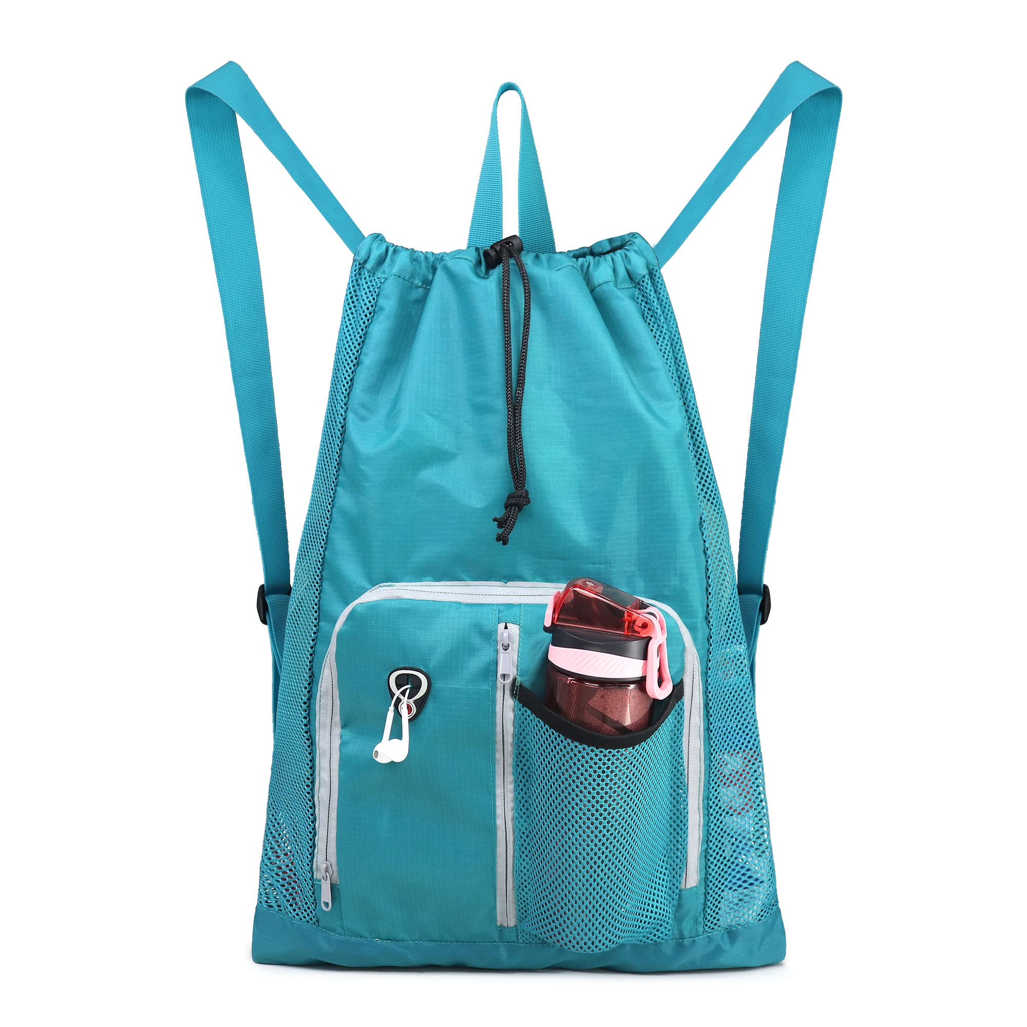 BeeGreen Small Drawstring Backpack - Lightweight Sports Bag for Gym, Workout & Swimming | Water-Resistant Pool & Beach Backpack for Men & Women | Perfect for Travel, Yoga & Outdoor Activities (Lake Blue, 17