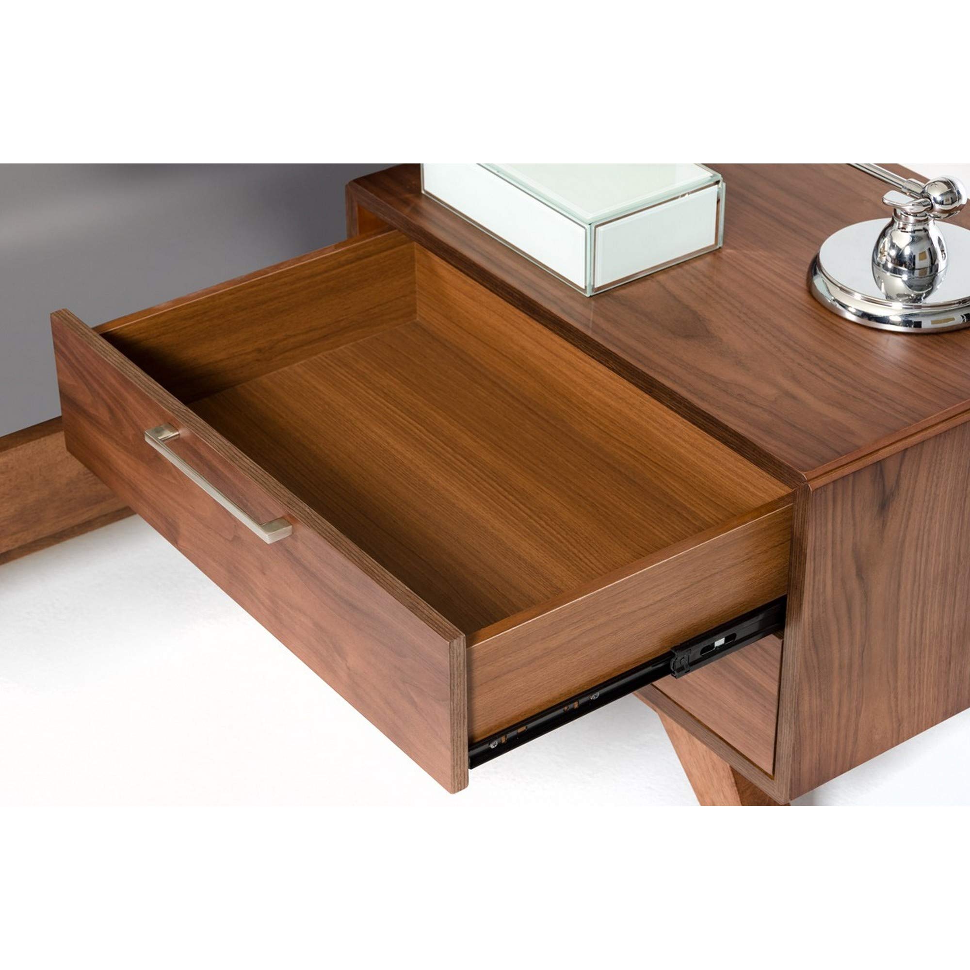Benjara 2-Drawer Wooden Nightstand with Metal Bar Handles & Angled Legs - Brown Finish Bedside Table for Bedroom, Living Room, or Office