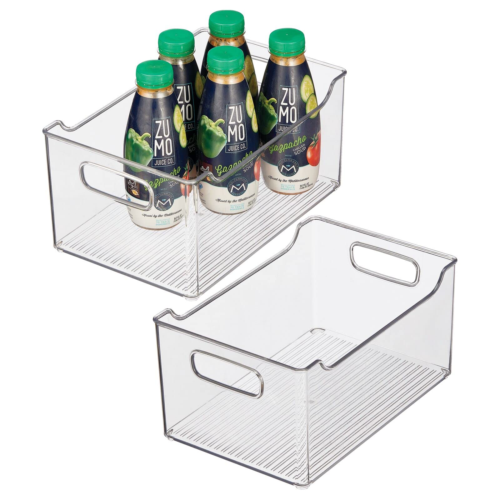 mDesign Clear Plastic Storage Bins with Handles - 2 Pack for Kitchen Cabinet, Pantry, Shelf & Fridge/Freezer Organization - Perfect for Fruits, Vegetables, Snacks, Drinks & Pantry Items - Ideal for Home, Office & Dorm Organization