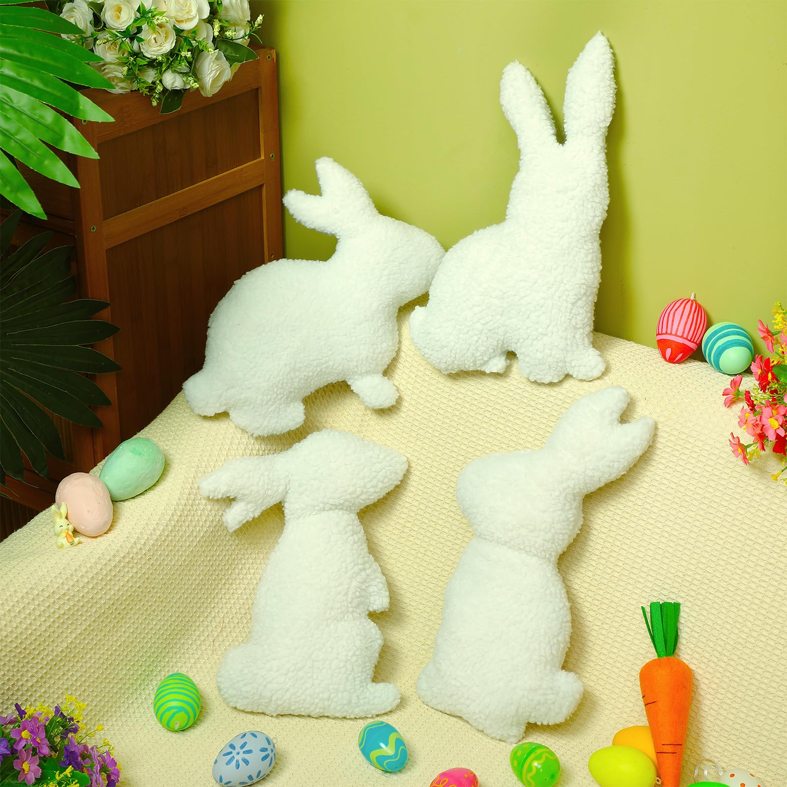 Huwena 4 Pack Easter Bunny Pillows - Soft Plush White Rabbit Shaped Throw Pillows for Couch, Bed, Sofa Decor - Cozy Home Decoration for Easter Party, Living Room, Nursery & Outdoor Use