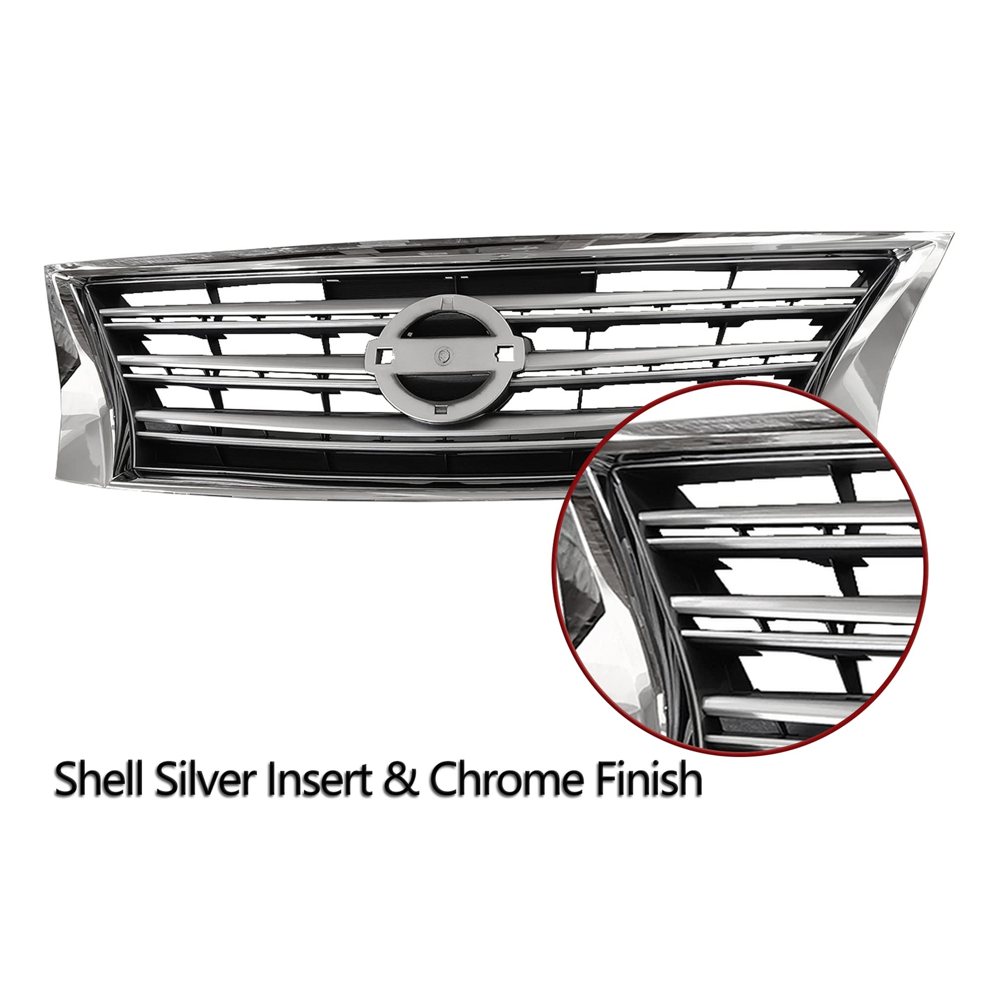 **2013-2015 Nissan Sentra Front Bumper Grille Assembly - Silver Insert & Chrome Grill (Part # NI1200252, 623103SH0A) - Perfect for Car Upgrades & Customization**    *(Use Case: Enhance your Nissan Sentra's appearance with this stylish front grille, ideal for car enthusiasts looking to upgrade their vehicle's look.)*