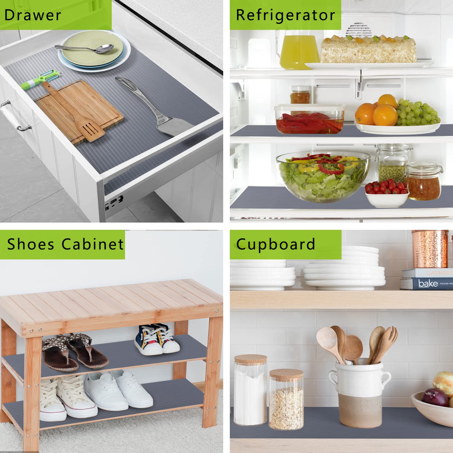 Non-Adhesive Drawer & Shelf Liner - Washable Refrigerator Mat, Odorless Plastic Pantry Organizer for Kitchen Cabinets, Cupboards, Wire Shelves & Shoe Storage (Gray, 23.6