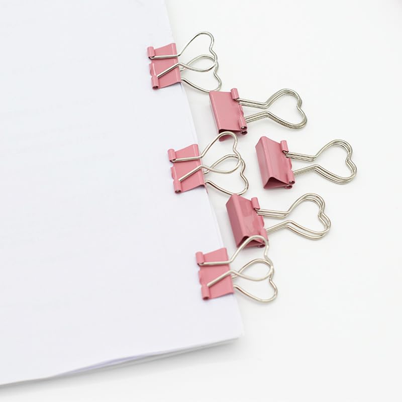 Aladeno 60pcs Heart-Shaped Binder Clips - Pink Office Supplies with Strong Clamping Force for Paper, Tickets, Clothes - Perfect for School, Office & Home Organization