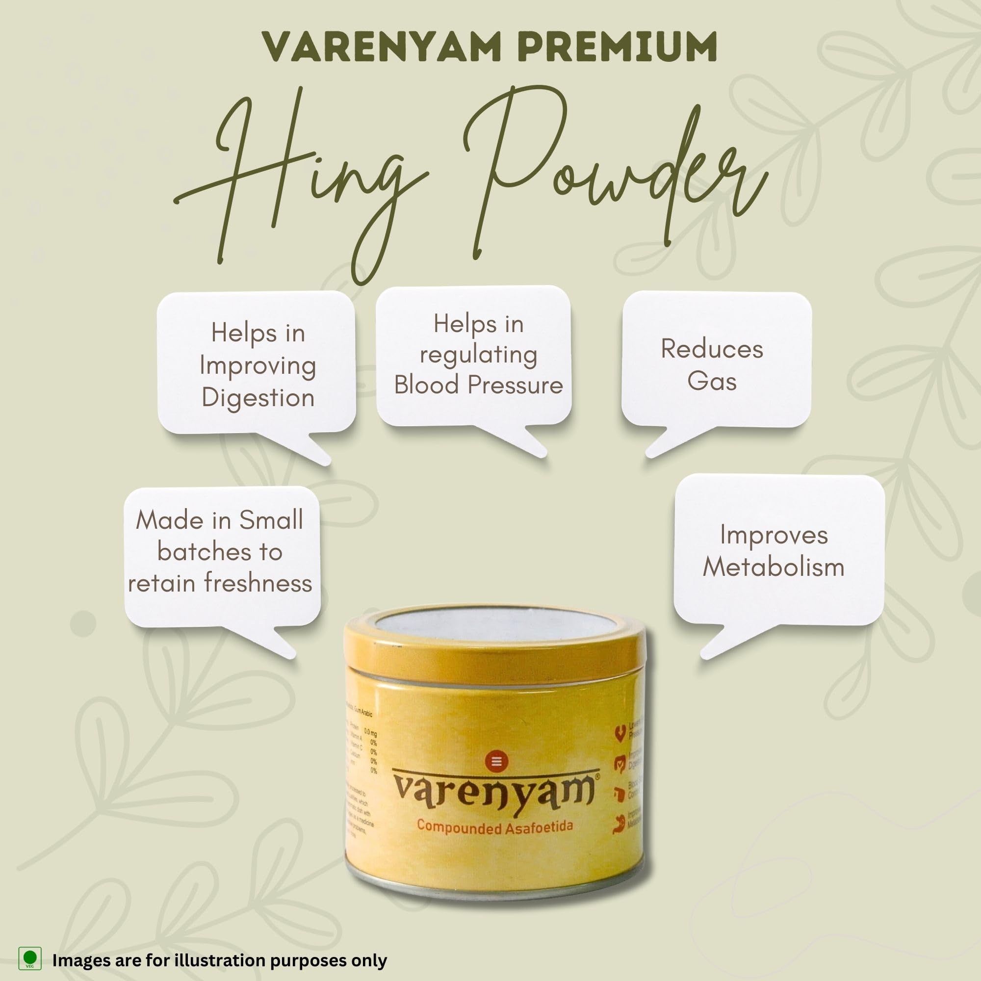 Premium Pure Asafoetida Powder (Hing) - 50g | Hand-Pounded, Strong Aroma | Kadak Heeng Tadka | Pure Compound Hing | Bandhani Hing | Healthy & Aromatic | Premium Tin Packaging | Perfect for Indian Cooking, Tadka, Dals & Curries