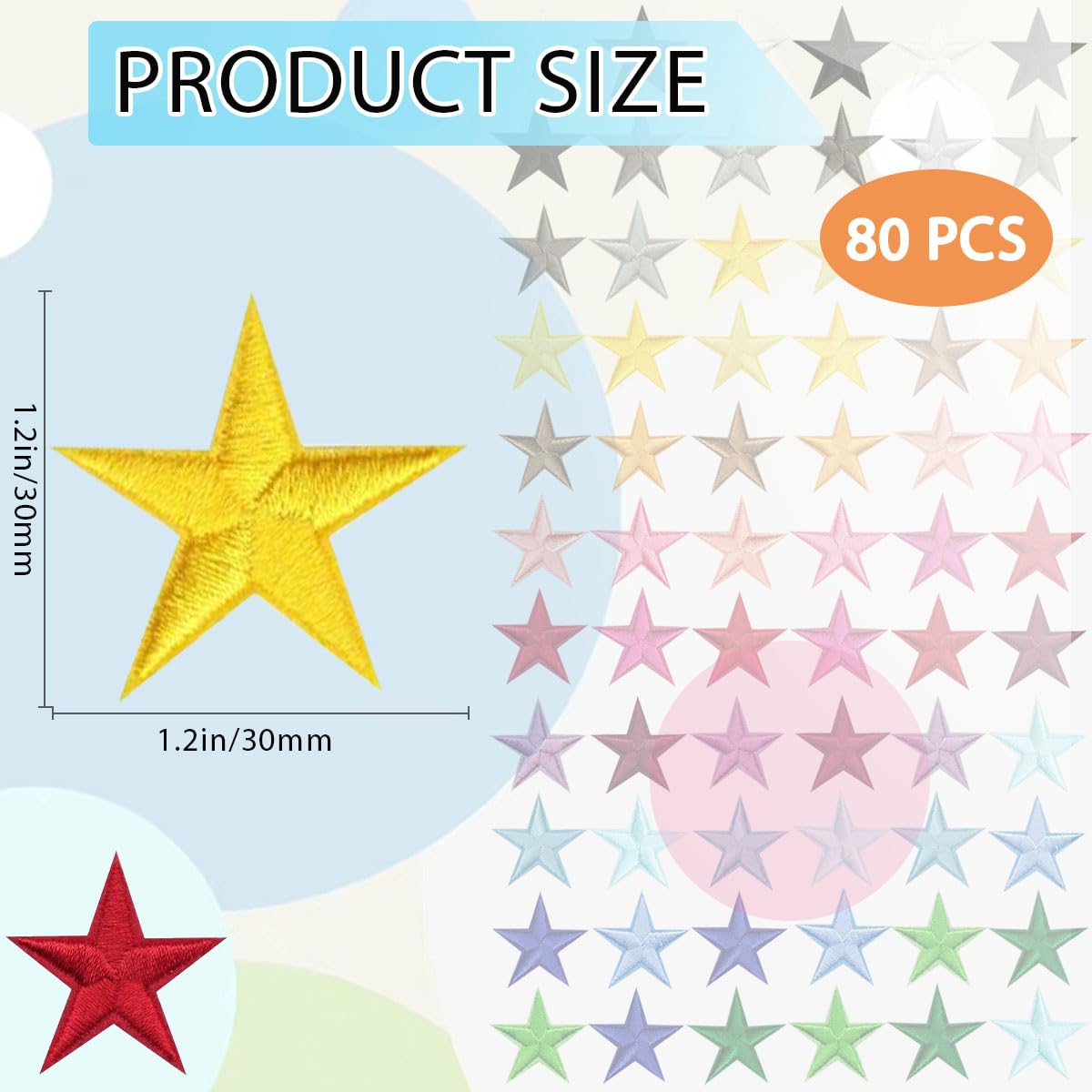 80pcs Iron-On Star Patches - Embroidered Appliques for DIY Clothing, Jackets, Bags & Hats - Small Sew-on Embellishments for Denim, Caps & Accessories - Perfect for Customizing Outfits, Backpacks & Gifts