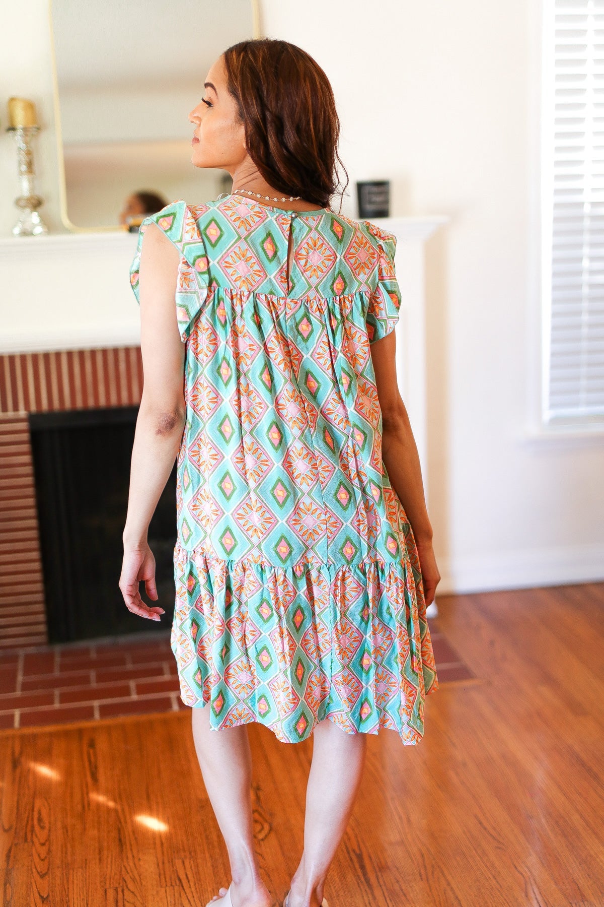 Boho Print Yoke Poplin Woven Dress - Floral Geometric Summer Dress for Women | Perfect for Beach Vacations, Music Festivals & Casual Outings