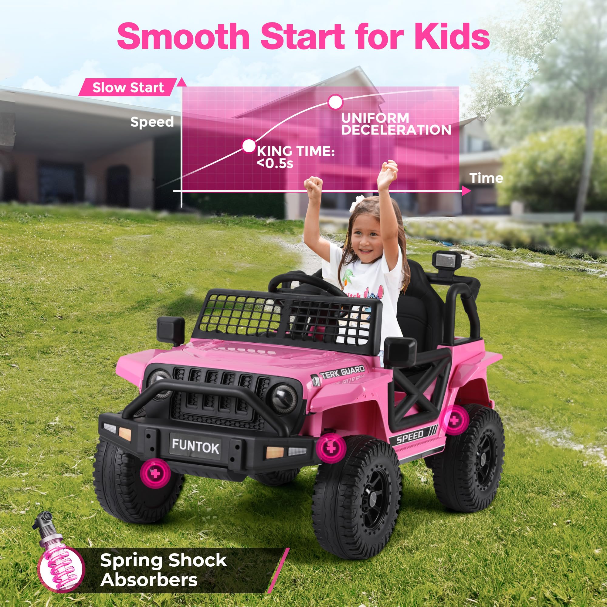 12V 7AH Kids Ride On Truck with Remote Control - Electric Toy Car for Toddlers with LED Lights, 3 Speed Settings, Spring Suspension & Bluetooth Speaker - Battery Powered Ride On Car for Boys & Girls - Perfect for Indoor Play, Backyard Fun and Birthday Gifts