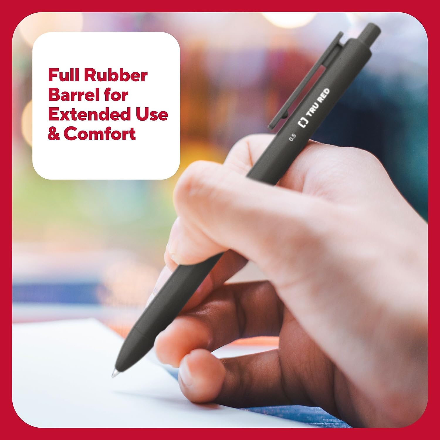 STAPLES TRU RED Retractable Quick Dry Gel Pens - Fine Point 0.5mm Black Ink - 5-Pack for Office, School & Note Taking - Smooth Writing & No Smudge